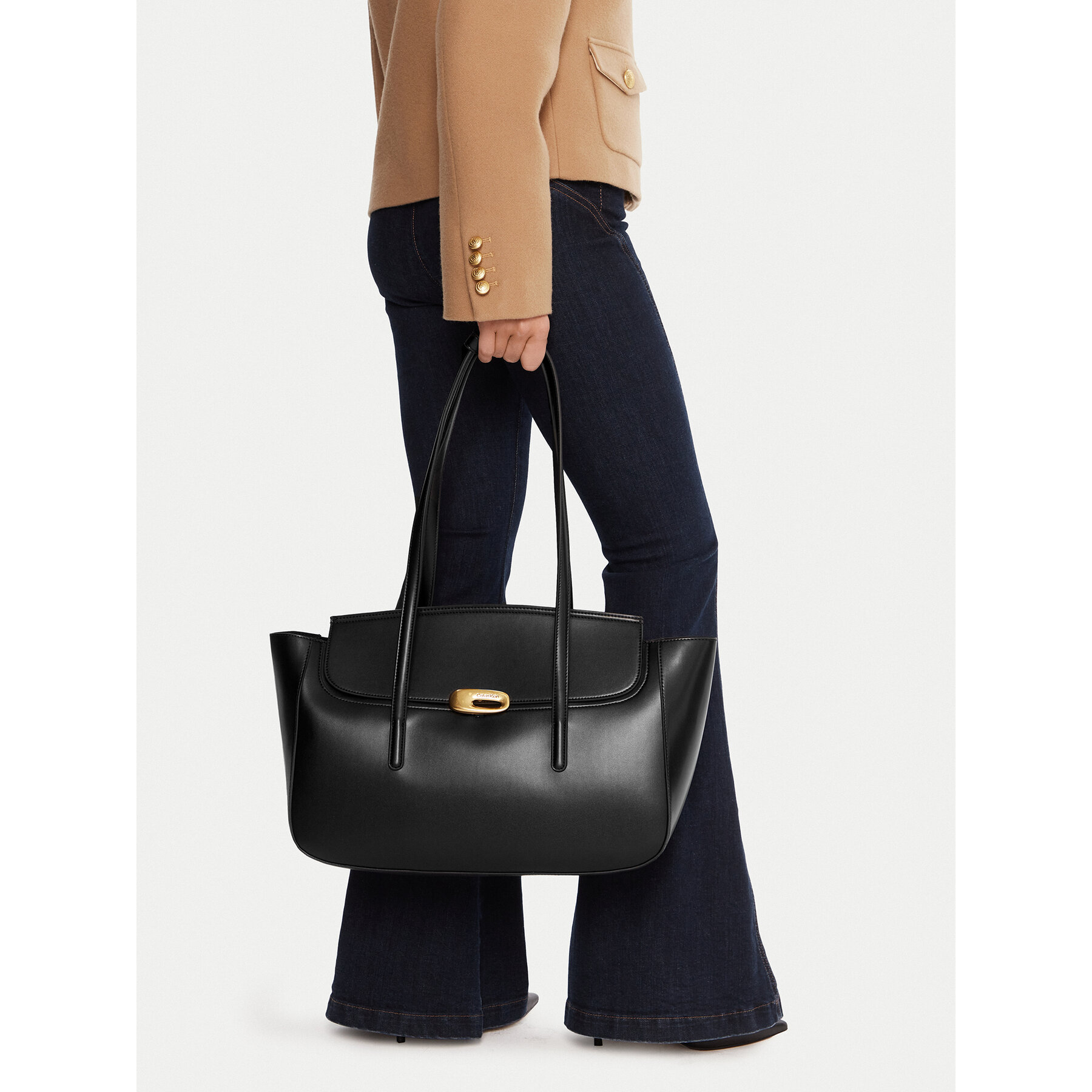 Borsetta Calvin Klein Hardware Flap Tote Bag LV04F3145G Nero