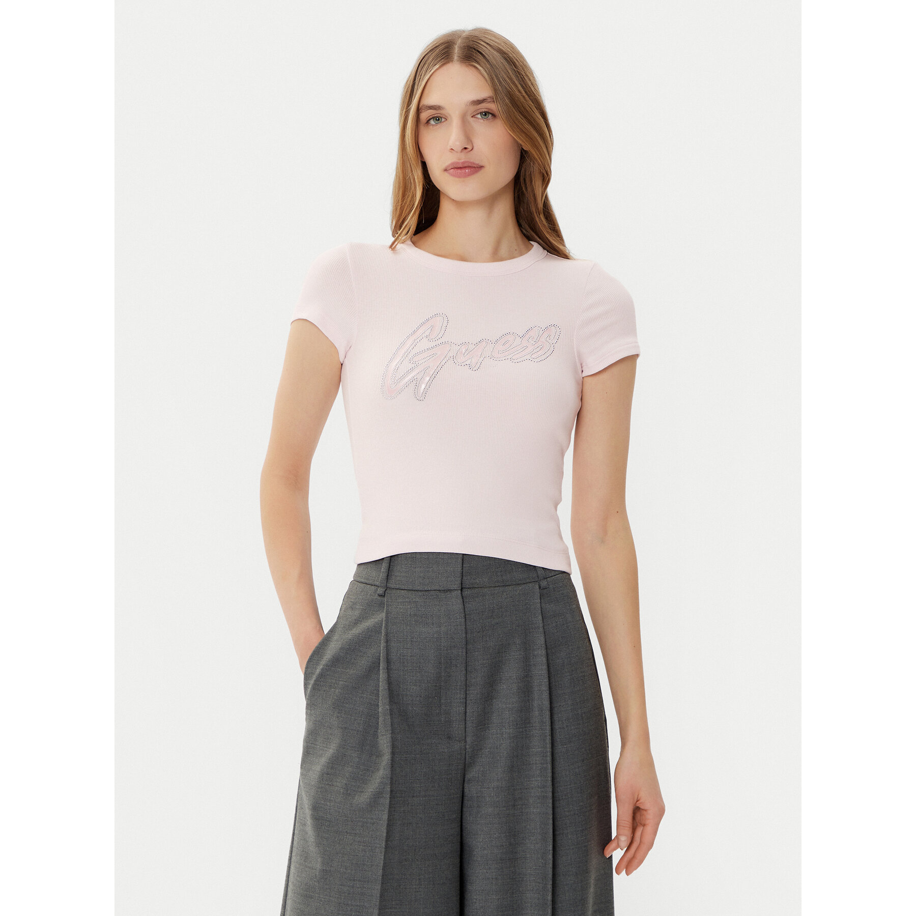 Guess Póló W5RI68KA0H1 Rózsaszín Slim Fit