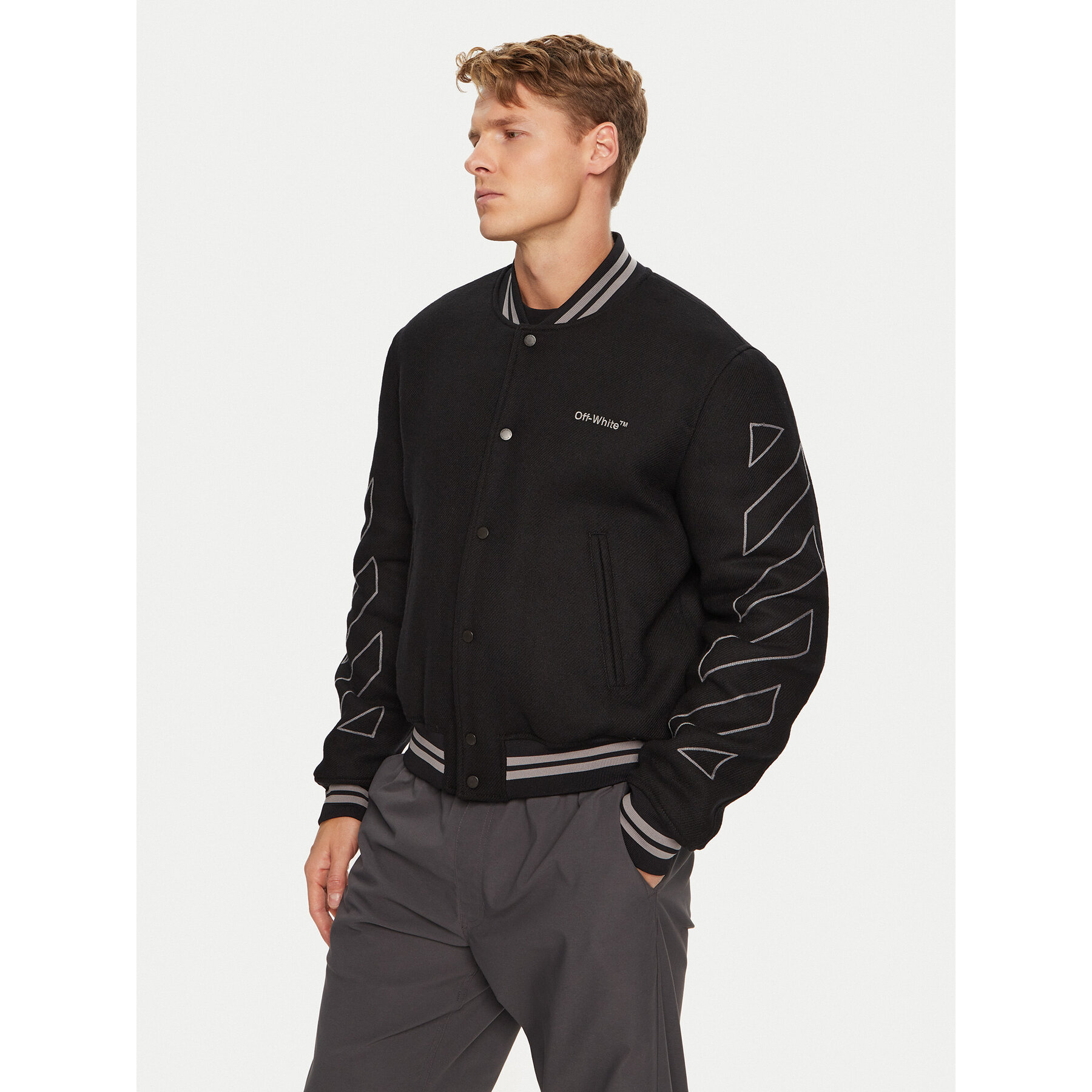 Off-White Bomberjacke OMEA315S23FAB0011008 Schwarz Regular Fit