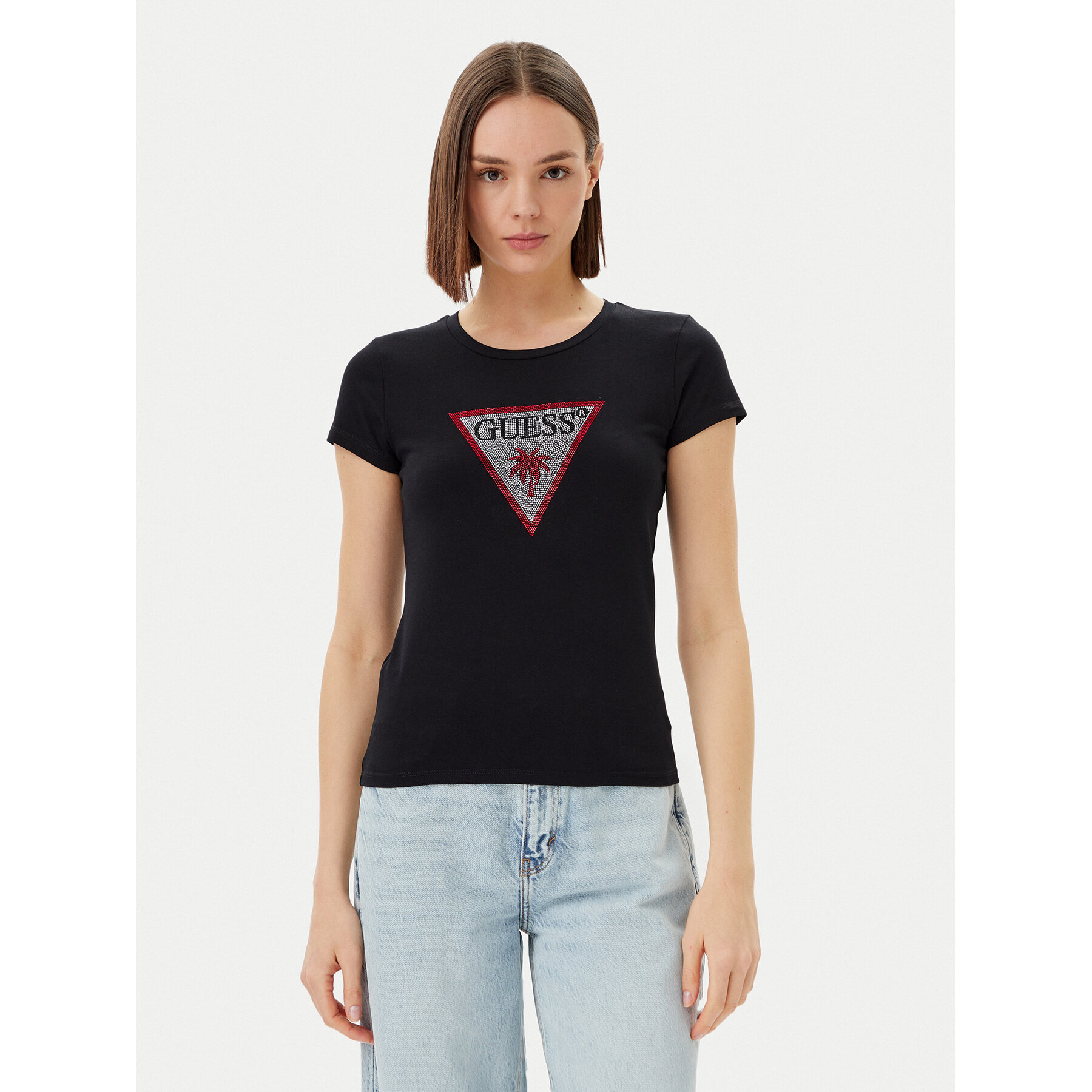 Guess Marškinėliai E5GI08 J1314 Juoda Slim Fit