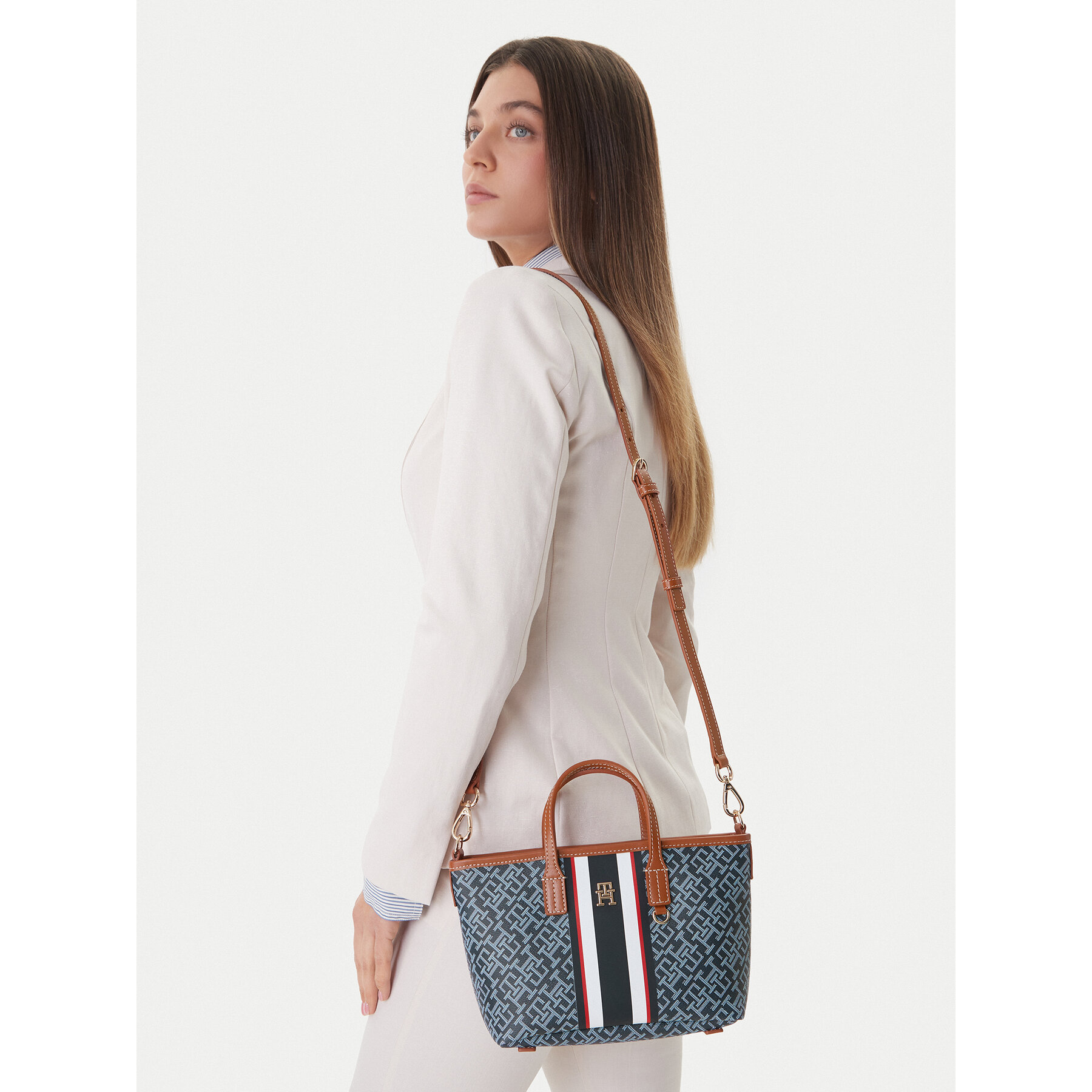 Handtasche Tommy Hilfiger Th Monoplay Mini Tote Stripe Le AW0AW18389 Blau