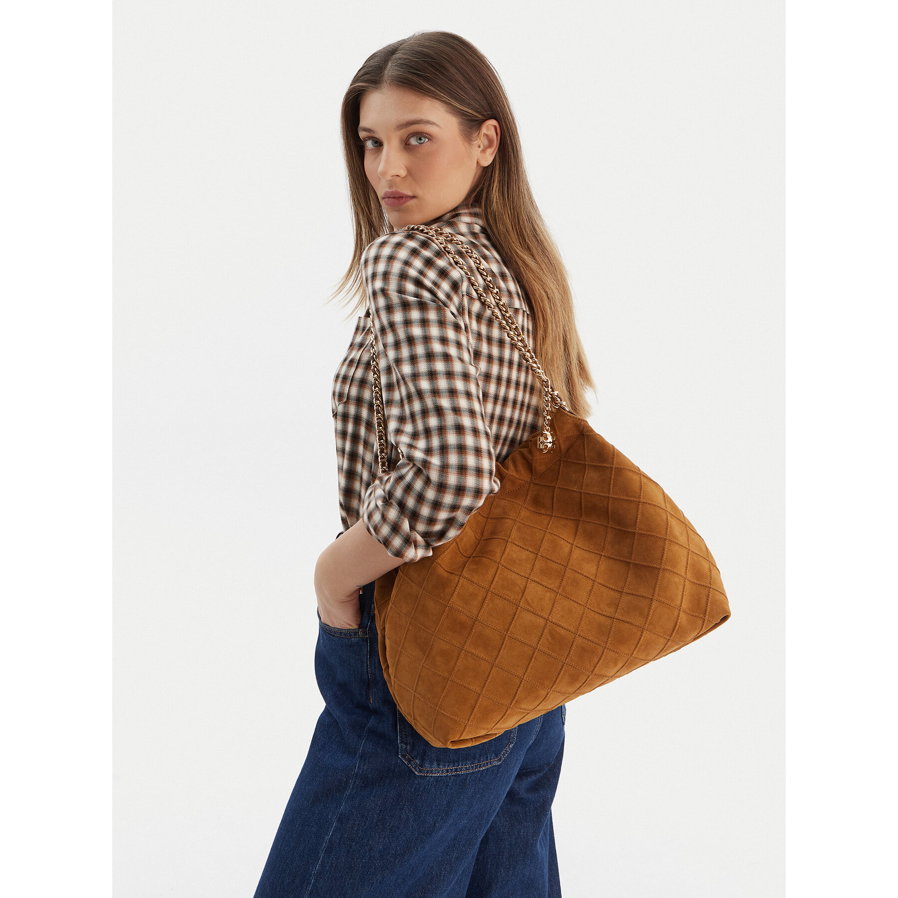 Дамска чанта Tory Burch Fleming Suede 166064 Кафяв