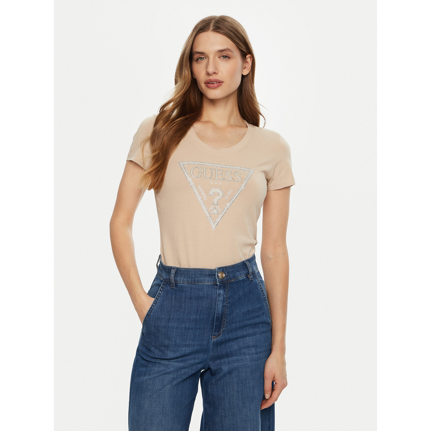 Guess T-shirt W5RI11 J1314 Beige Regular Fit