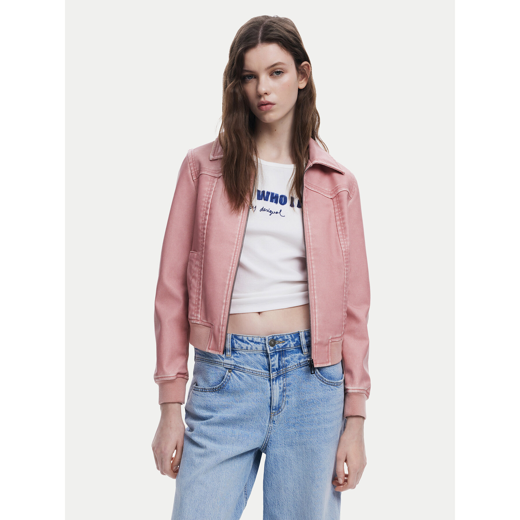 Desigual Jacke aus Kunstleder 25SWEW47 Rosa Loose Fit