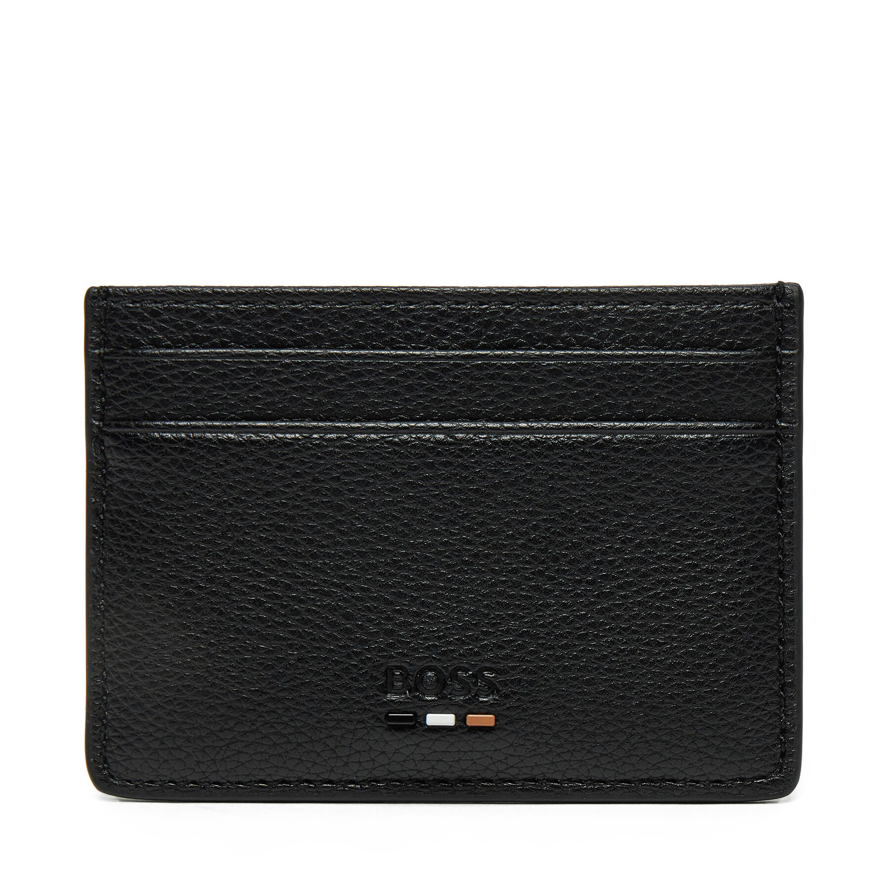 Puzdro na kreditné karty BOSS Grained faux-leather card holder with signature details 50536513 Čierna
