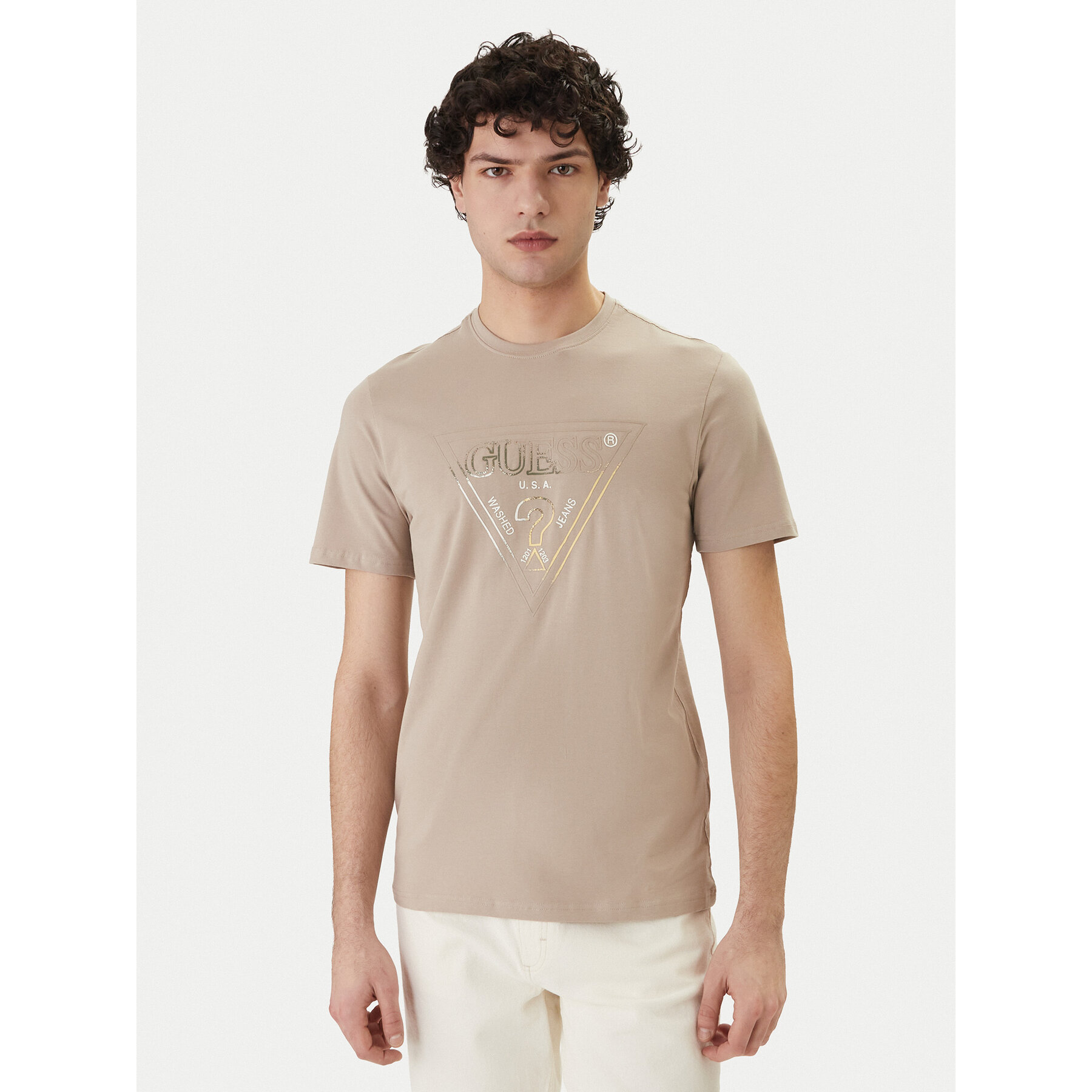 Guess T-shirt M6GI11 K2992 Bež Slim Fit