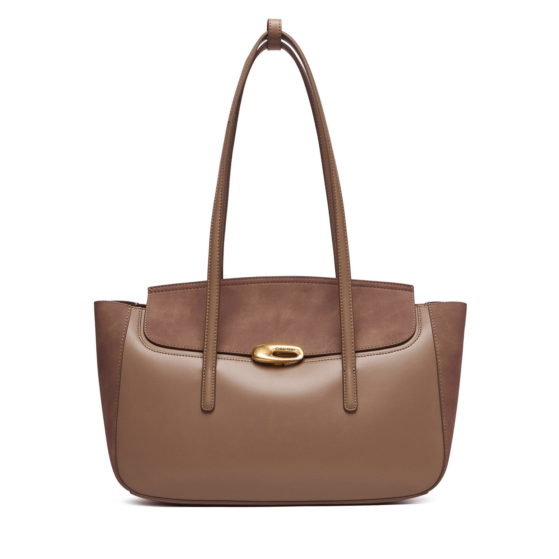 Borsetta Calvin Klein Hardware Brushed Flap Tote Bag LV04F3336G Beige