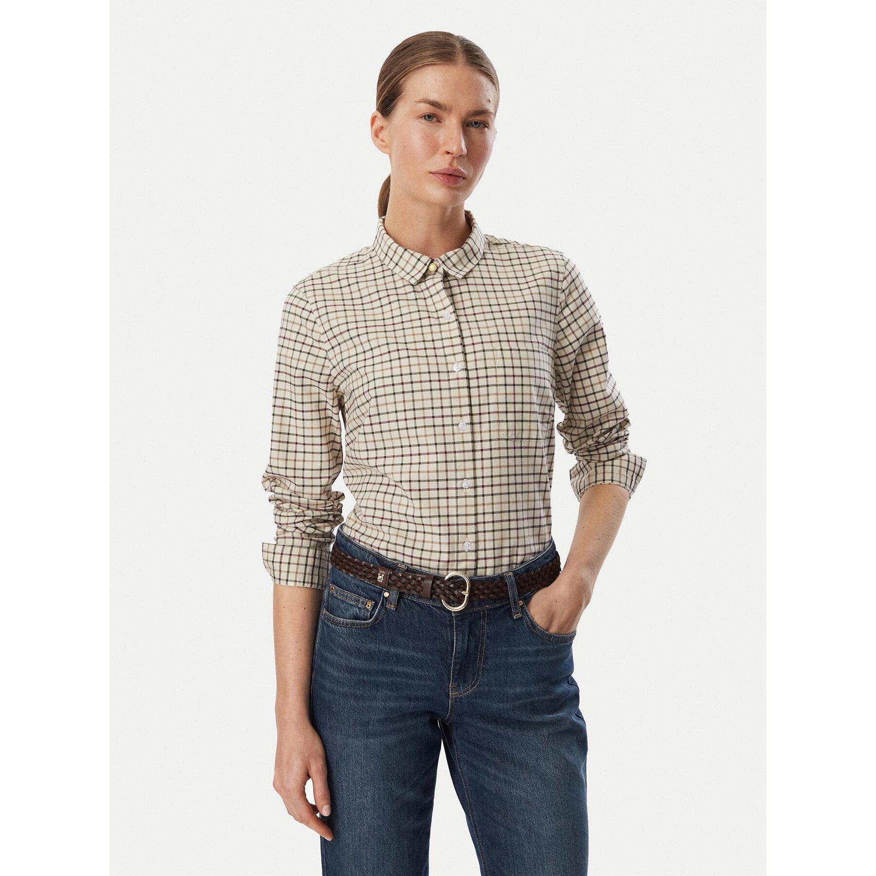 Barbour Hemd Woodside LSH1643CR52 Beige Slim Fit