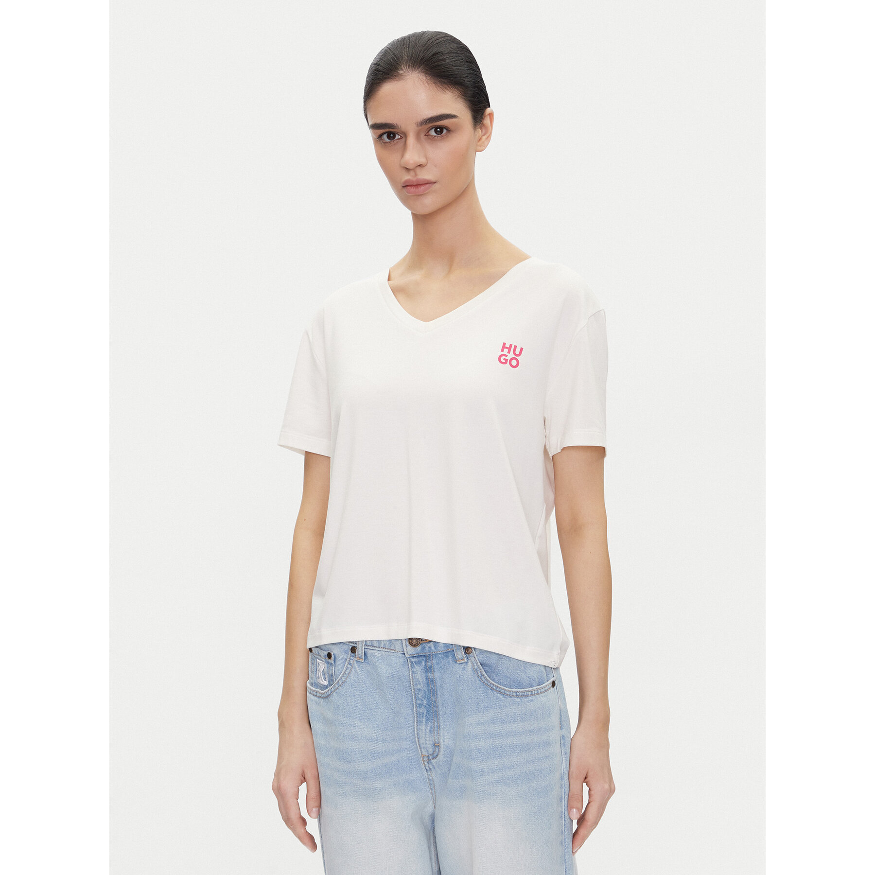 HUGO T-Shirt Nika_T-Shirt 50540046 Εκρού Regular Fit