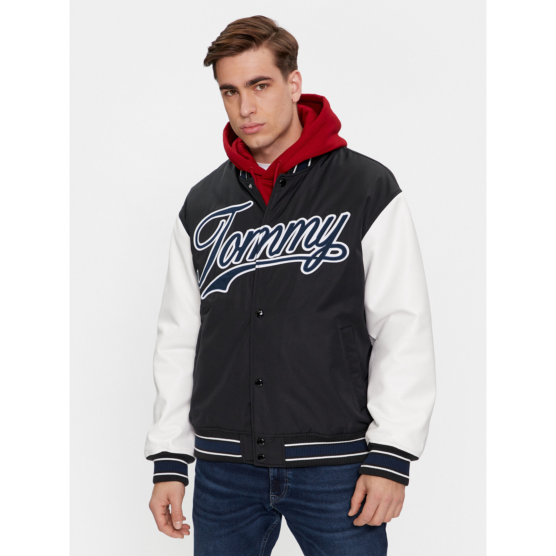 Tommy Jeans Bomberjacke Letterman DM0DM17880 Schwarz Regular Fit