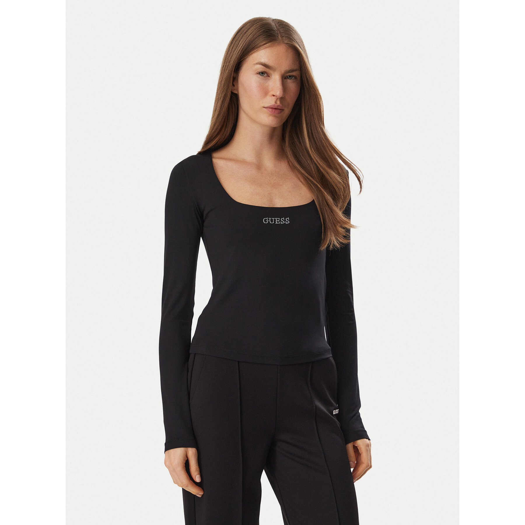 Guess Bluse V6BP05 K6318 Schwarz Slim Fit