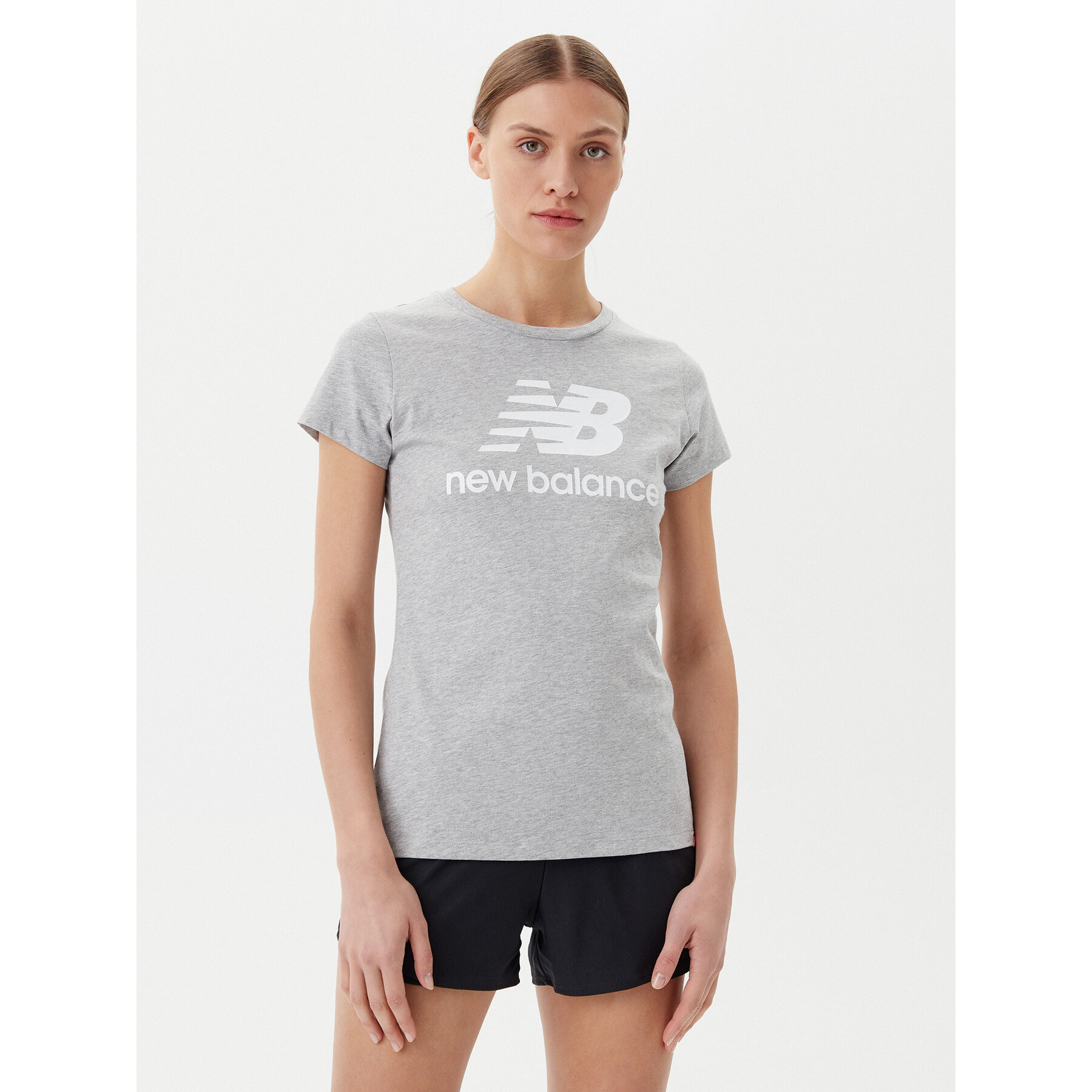New Balance T-Shirt Essentials Stacked Logo Tee WT91546 Grau Athletic Fit