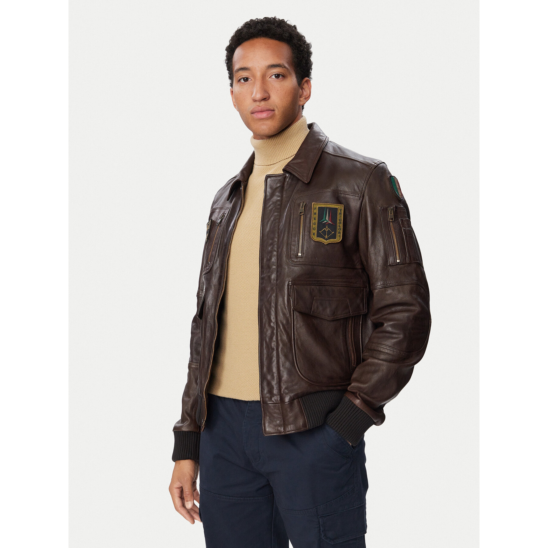 Aeronautica Militare Lederjacke 262PN0846U100839 Dunkelbeige Regular Fit