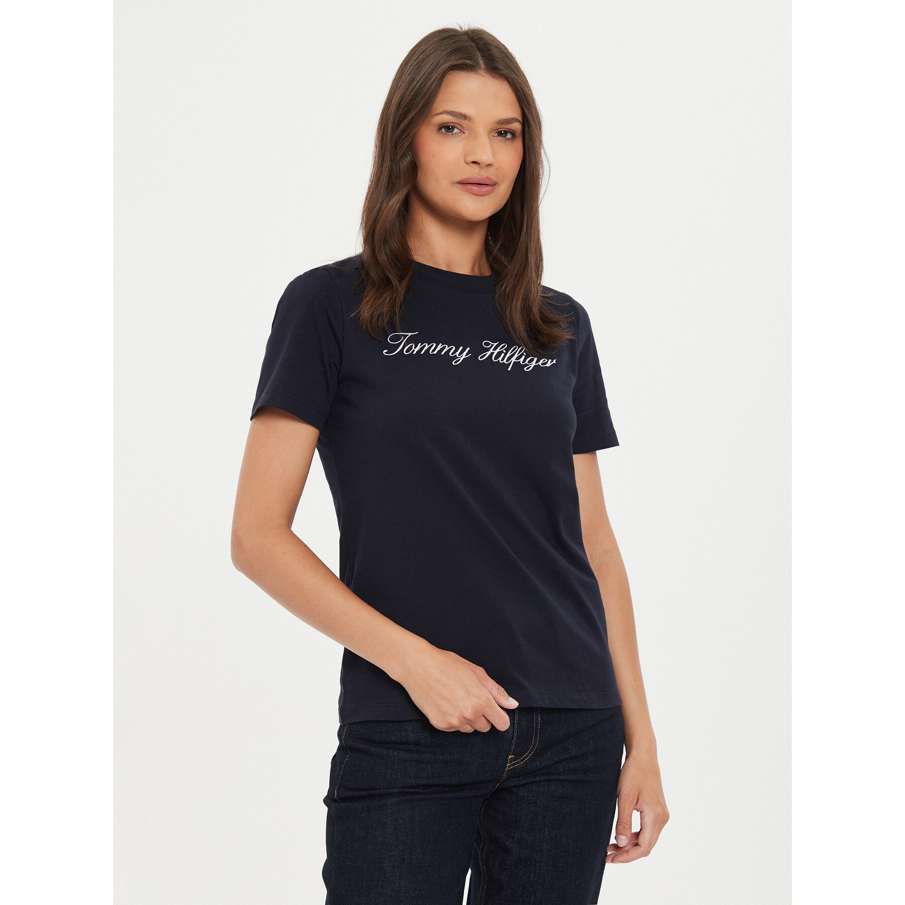 Tommy Hilfiger Póló Script WW0WW43459 Sötétkék Regular Fit