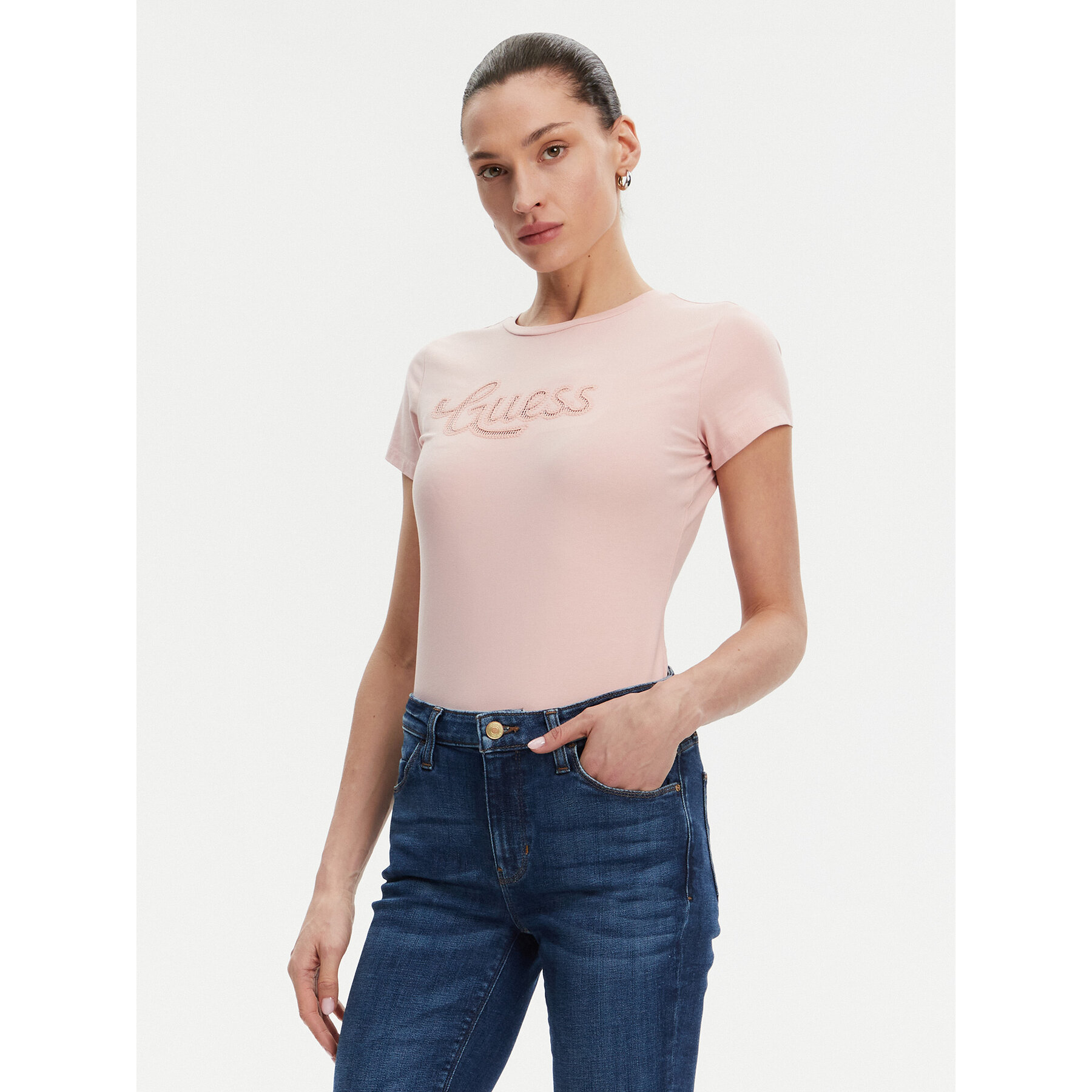 Guess Póló W5GI47 KA0Q1 Rózsaszín Slim Fit