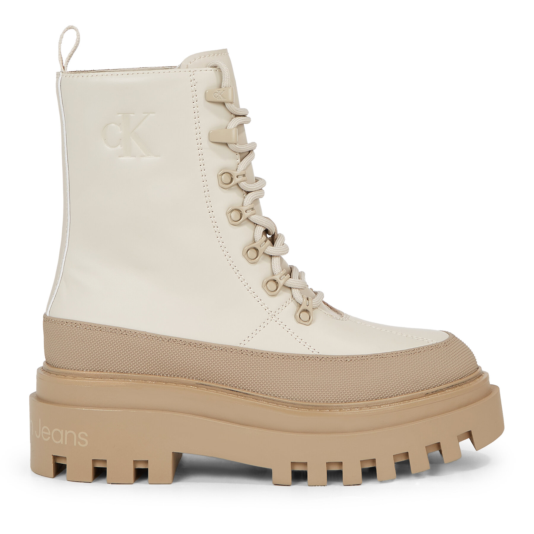 Donna Stivaletti Calvin Klein Jeans, Taglia 41, Beige, Flatform Lace Up Boot Lth YW0YW01110, taglia : 41