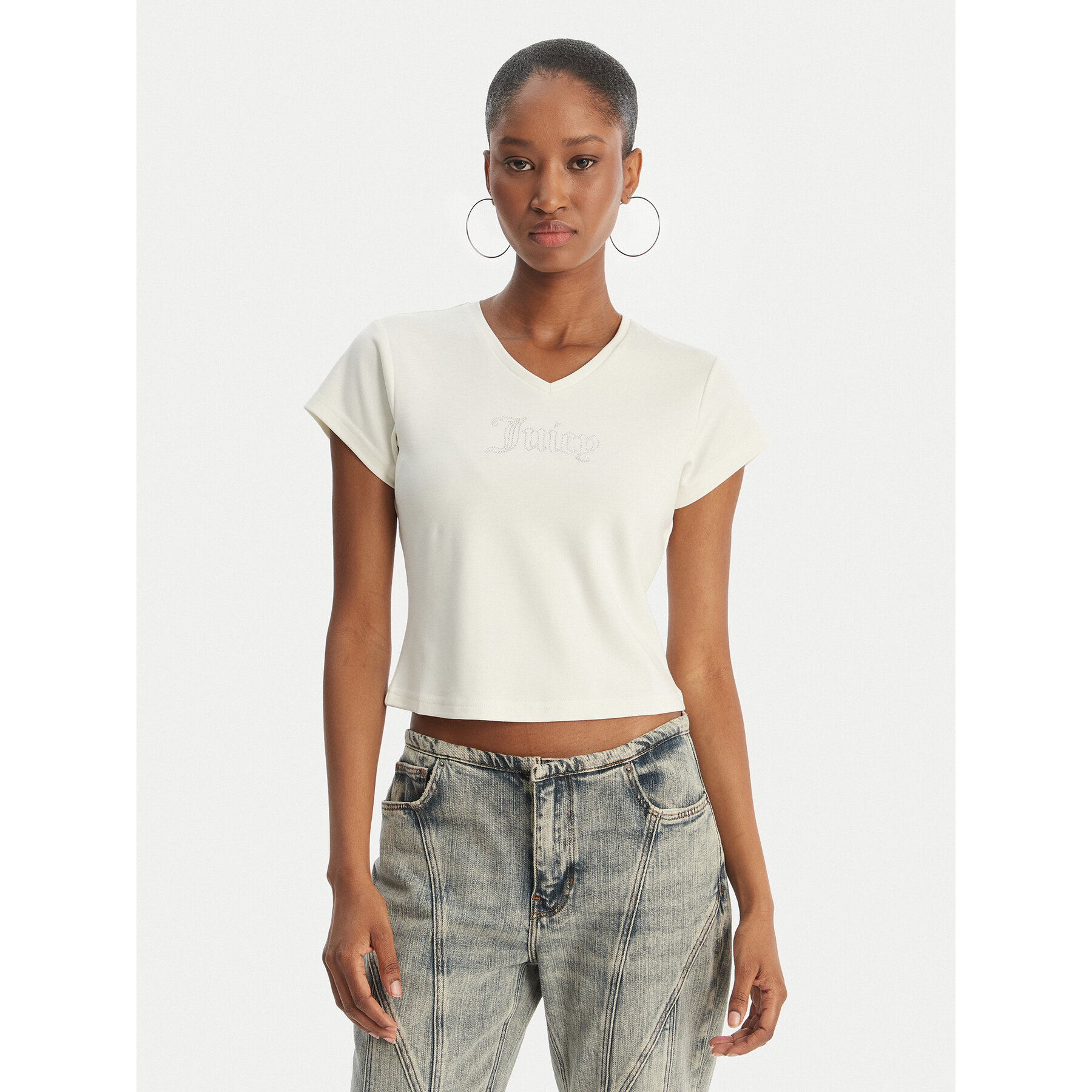 Juicy Couture T-Shirt Capped JCWCT126318 Écru Slim Fit