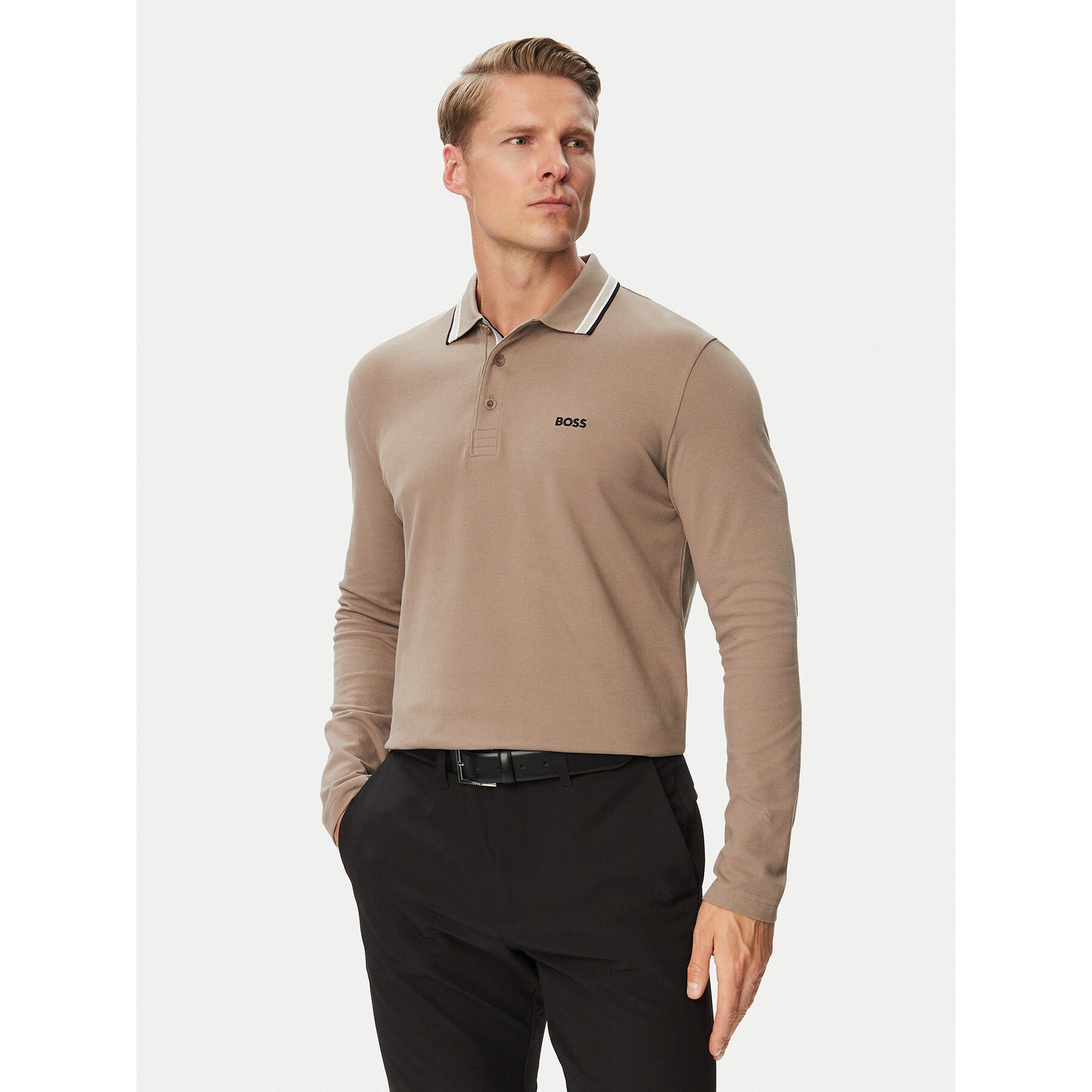 BOSS Polo majica Plisy 50536609 Bež Regular Fit