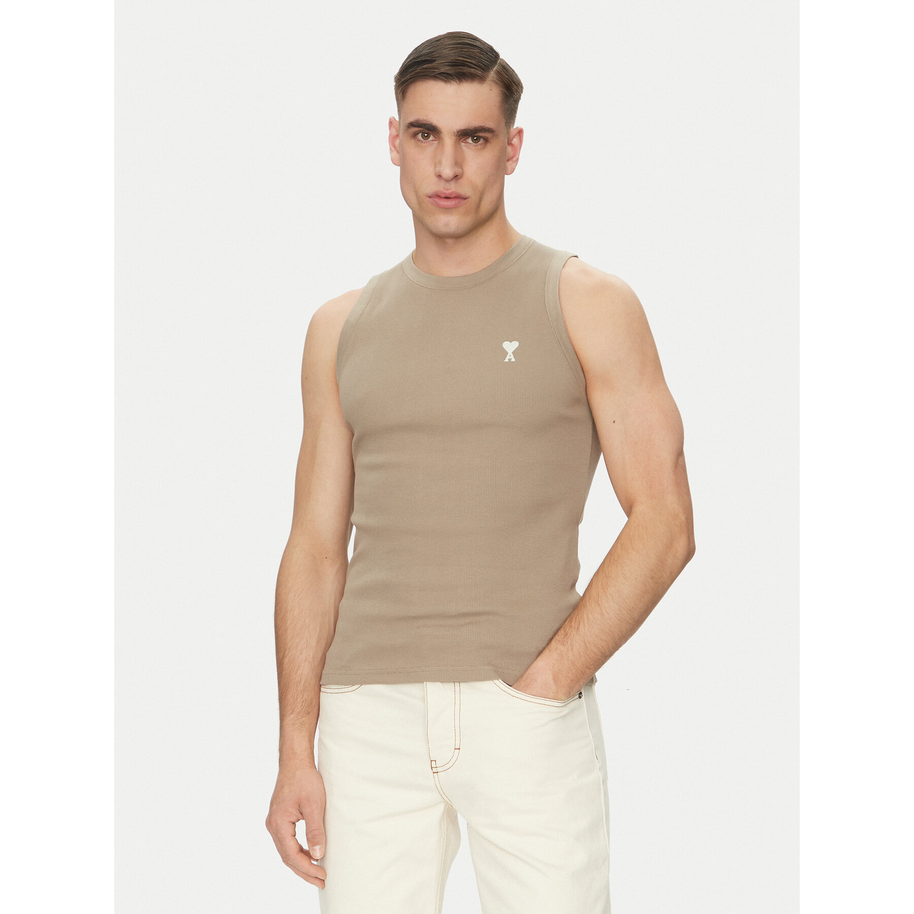 AMI Paris Trikó HTK060.JE0117 Khaki Regular Fit