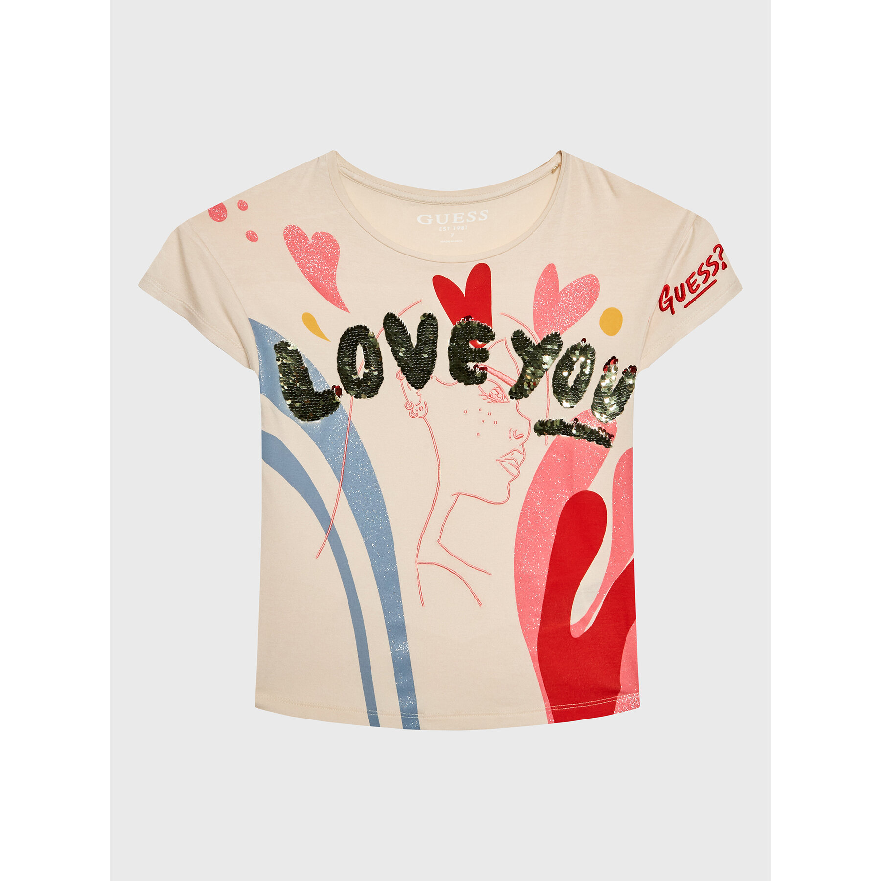 Guess T-shirt J3RI22 KAPO0 Beige Regular Fit