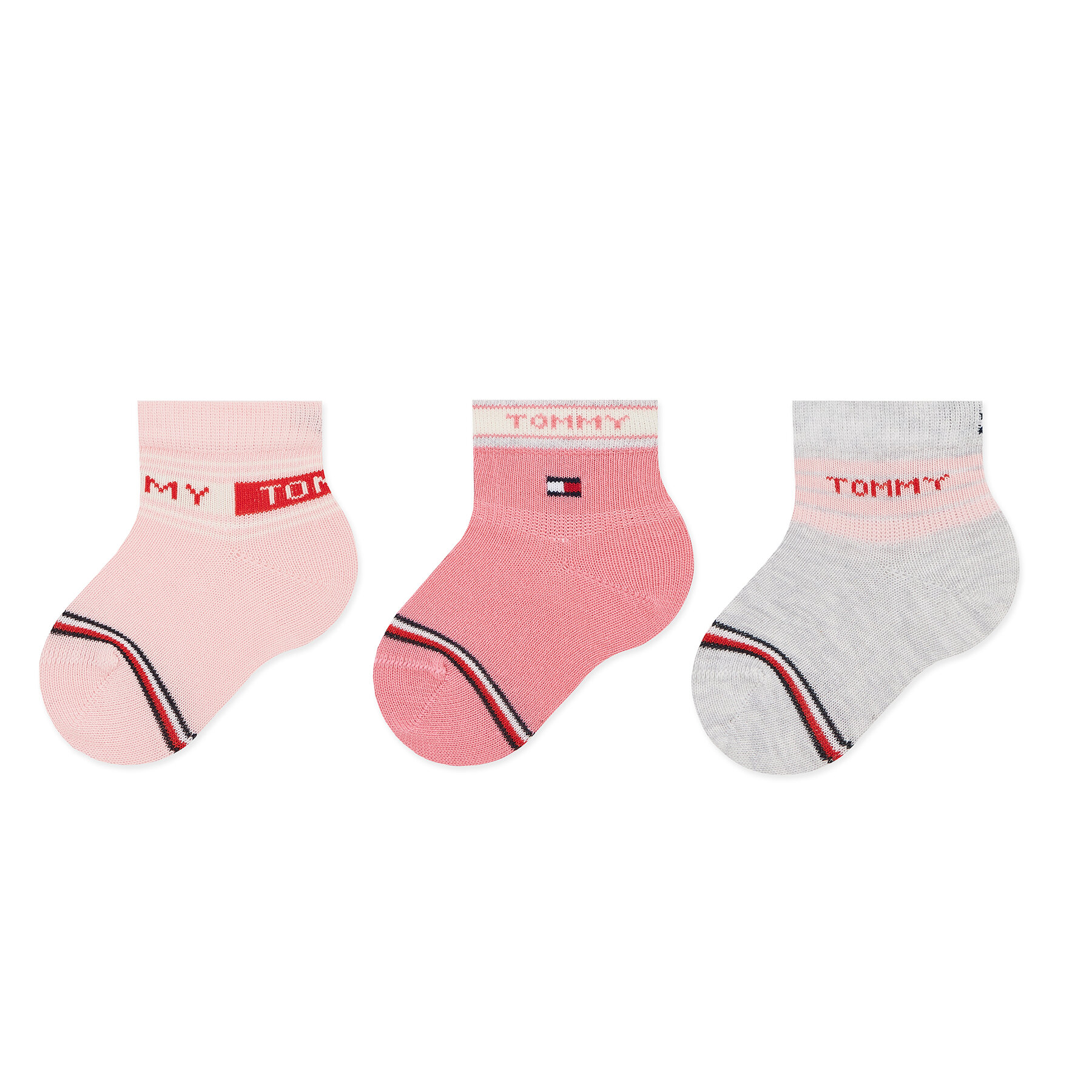 Set 3 parov otroških visokih nogavic Tommy Hilfiger 701220278 Pink Combo 002
