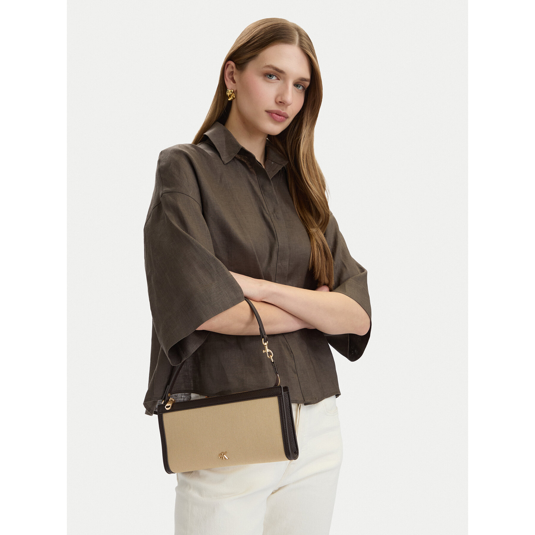 Geantă Calvin Klein Ck Canvas Convertible Pouch LV04F1126G Bej