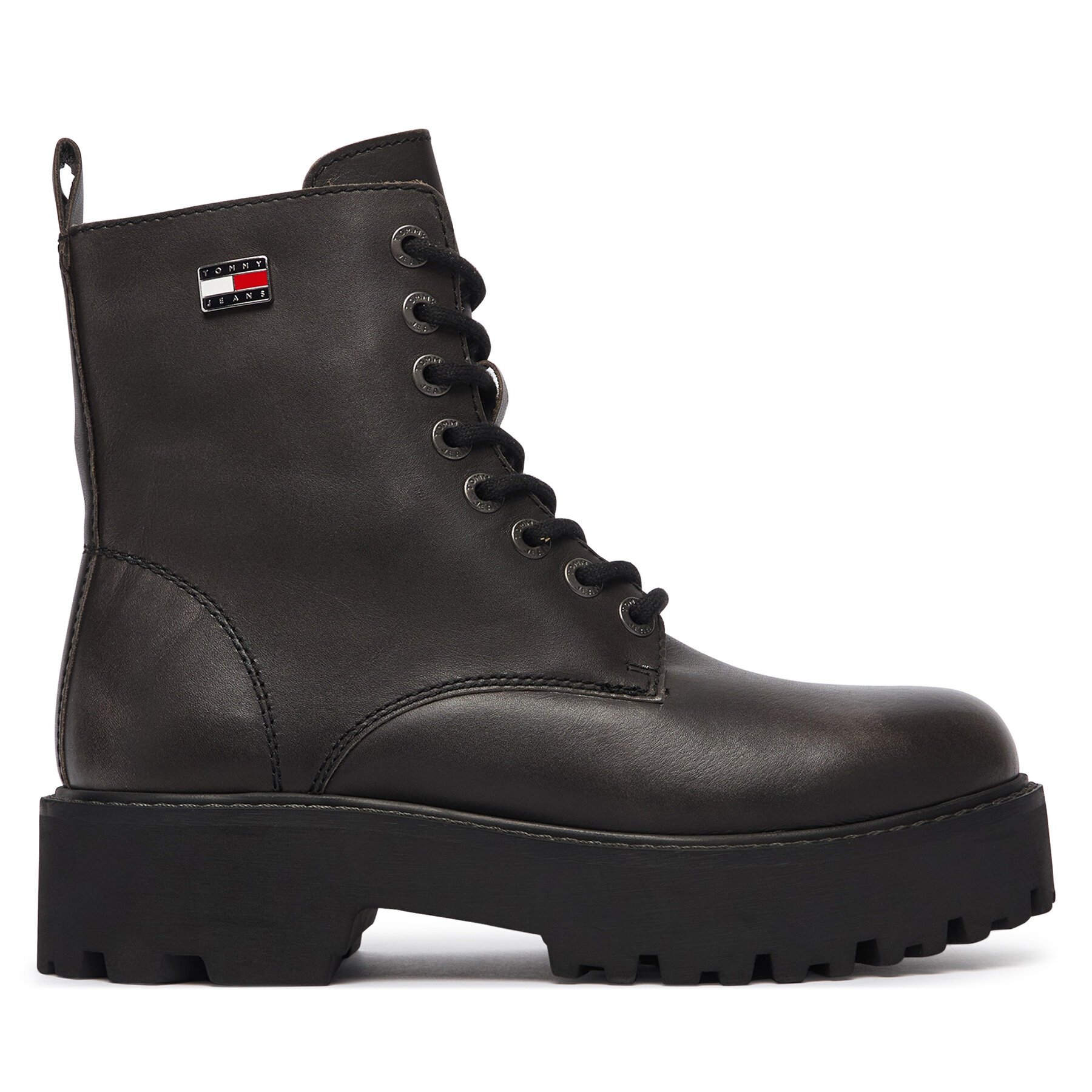 Outdoorová obuv Tommy Jeans Tjw Platform Brushed Lth Boots EN0EN03141 Čierna