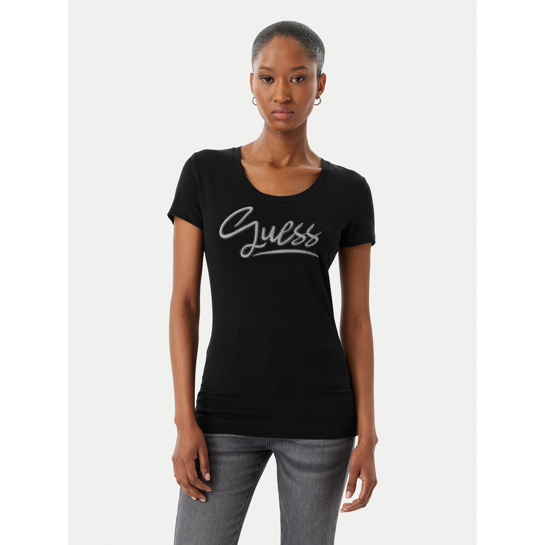 Guess Majica W6RI24 J1314 Črna Regular Fit