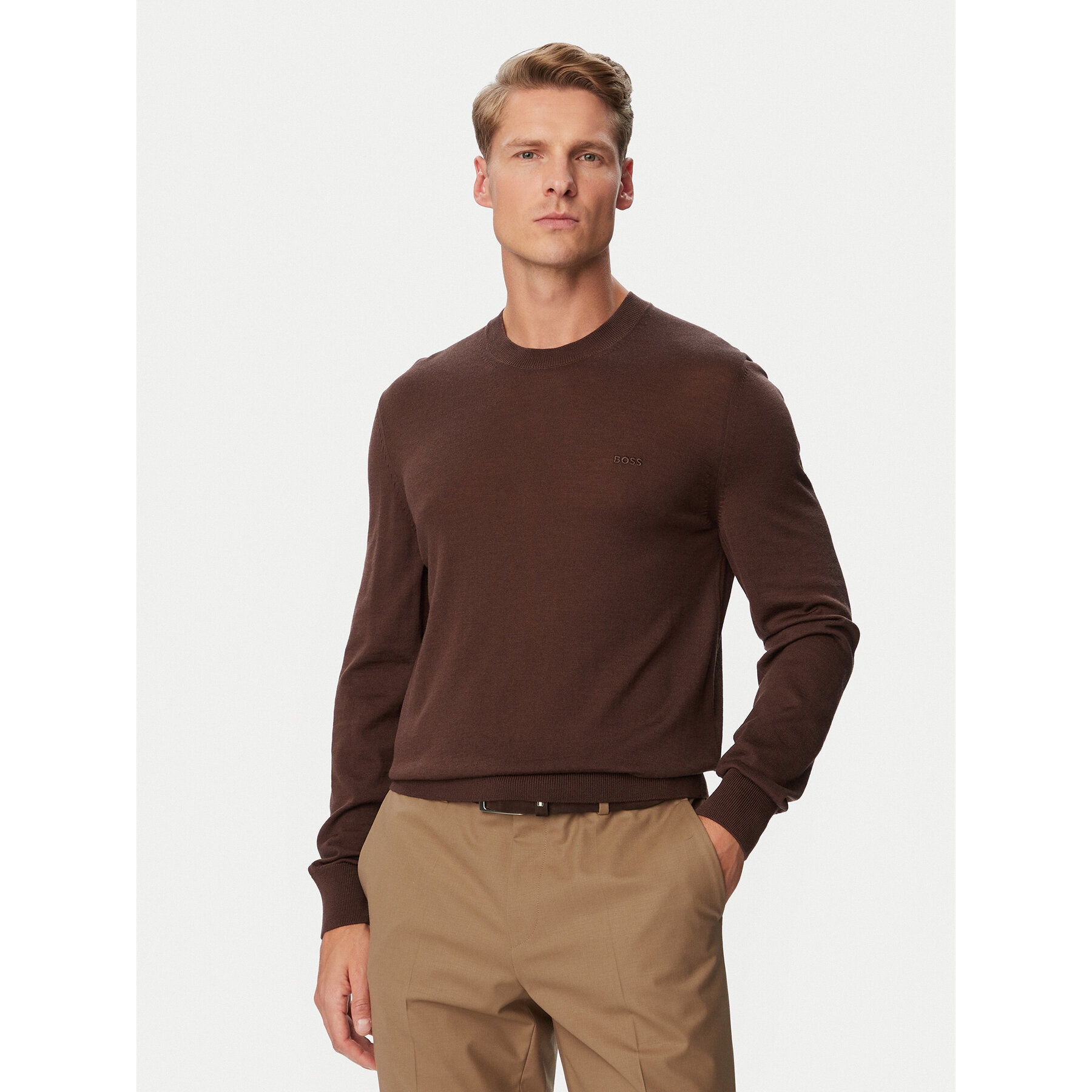 BOSS Pullover Leno 50571914 Dunkelbraun Regular Fit