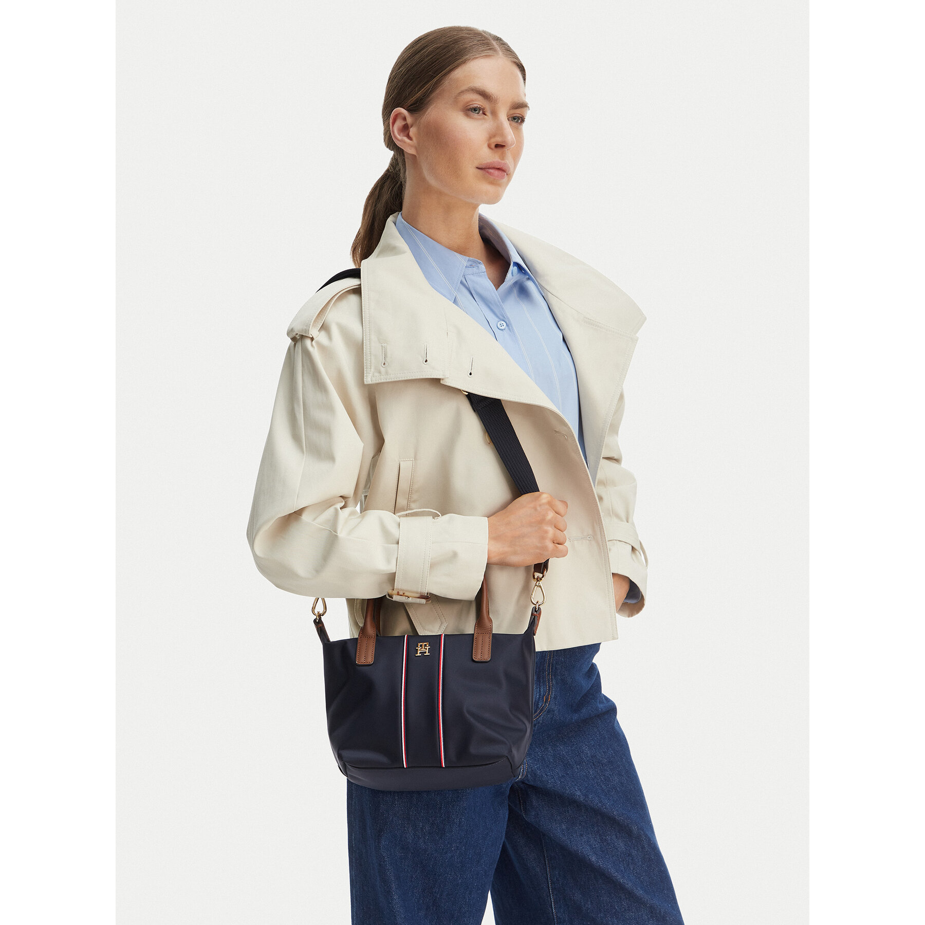 Torbica Tommy Hilfiger Popette Mini Tote Corp AW0AW17707 Tamnoplava