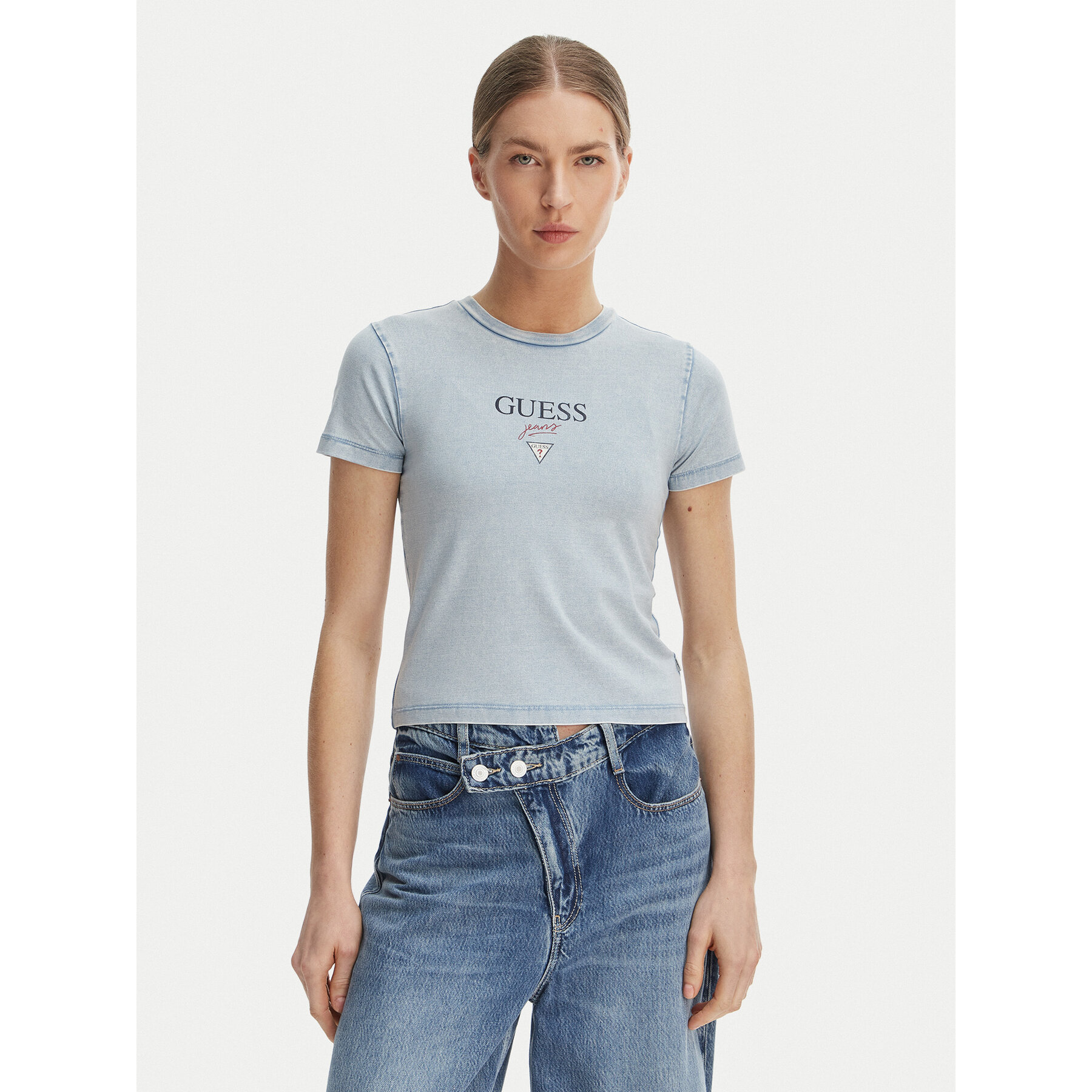 Guess Jeans T-Shirt W6GIA6 KCTL1 Blau Slim Fit