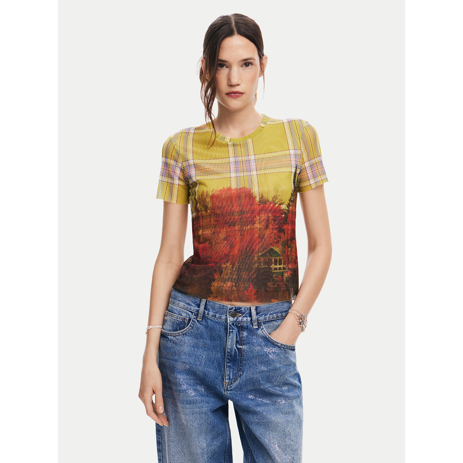 Desigual T-Shirt Double 24WWTK27 Έγχρωμο Slim Fit