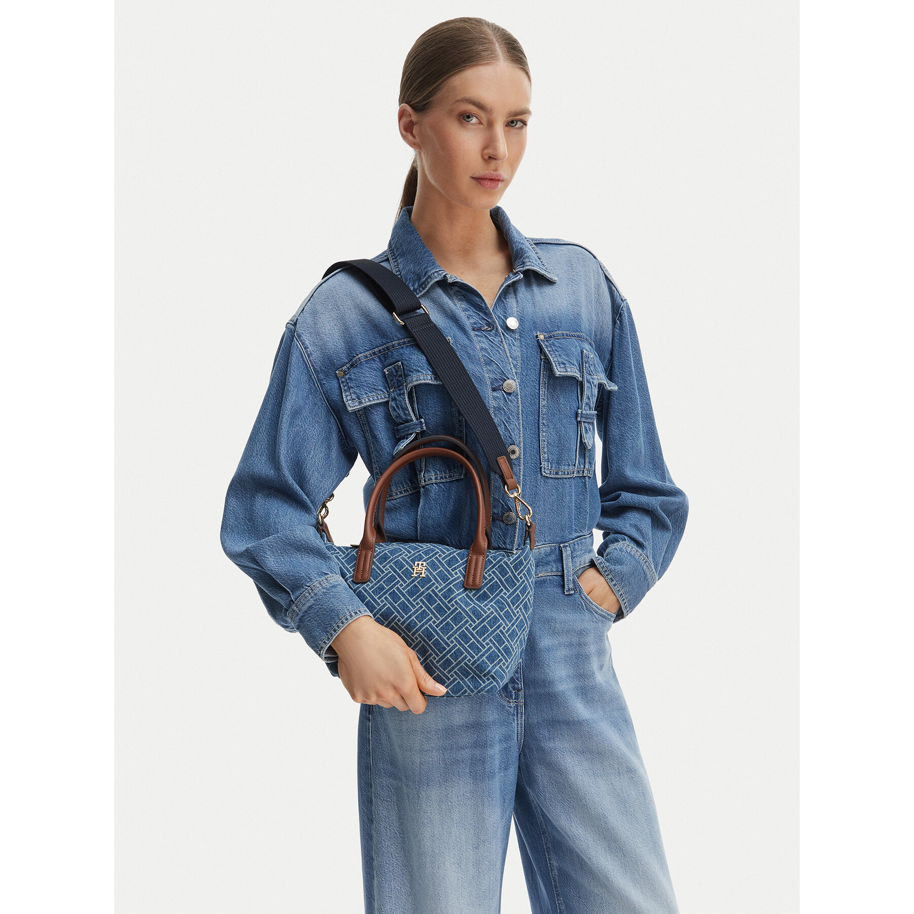 Táska Tommy Hilfiger Popette Mini Tote Denim Flag AW0AW18612 Kék