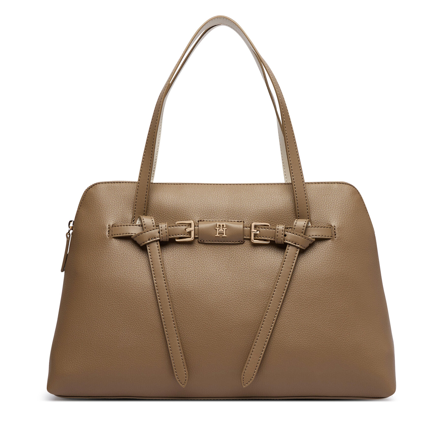 Geantă Tommy Hilfiger Th Buckle Tote AW0AW19032 Bej