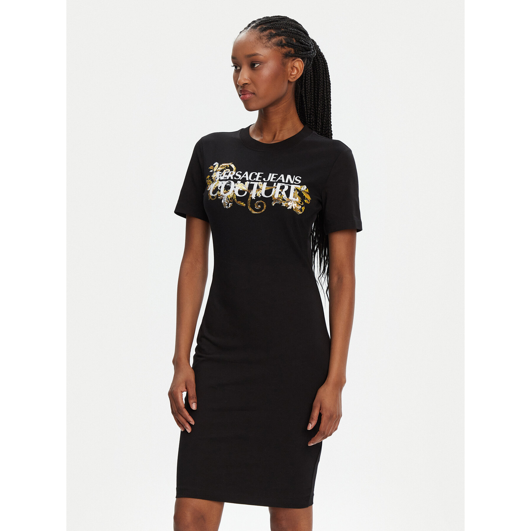 Versace Jeans Couture Kleid für den Alltag 78HAOC06 Schwarz Slim Fit