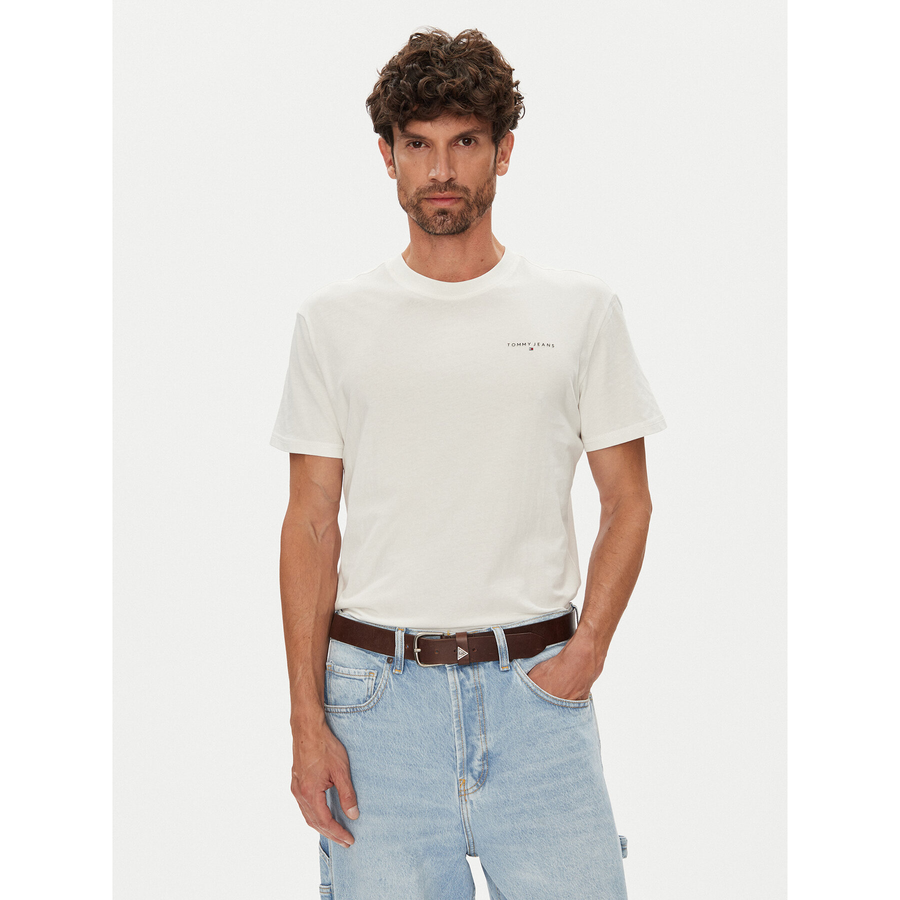 Tommy Jeans T-shirt Linear Chest DM0DM21780 Écru Slim Fit