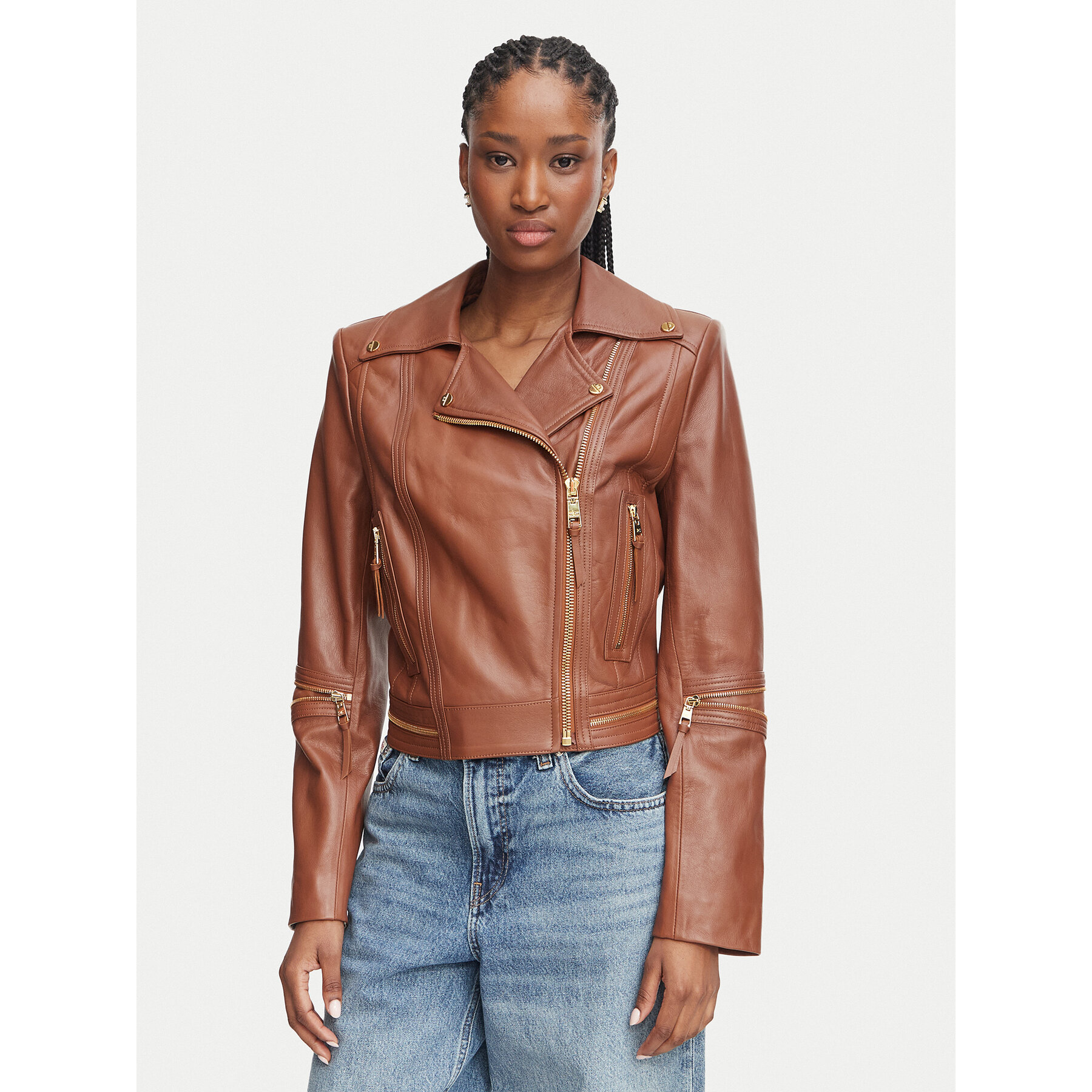 Elisabetta Franchi Lederjacke GD-01Z-66E2-V1490 Braun Regular Fit