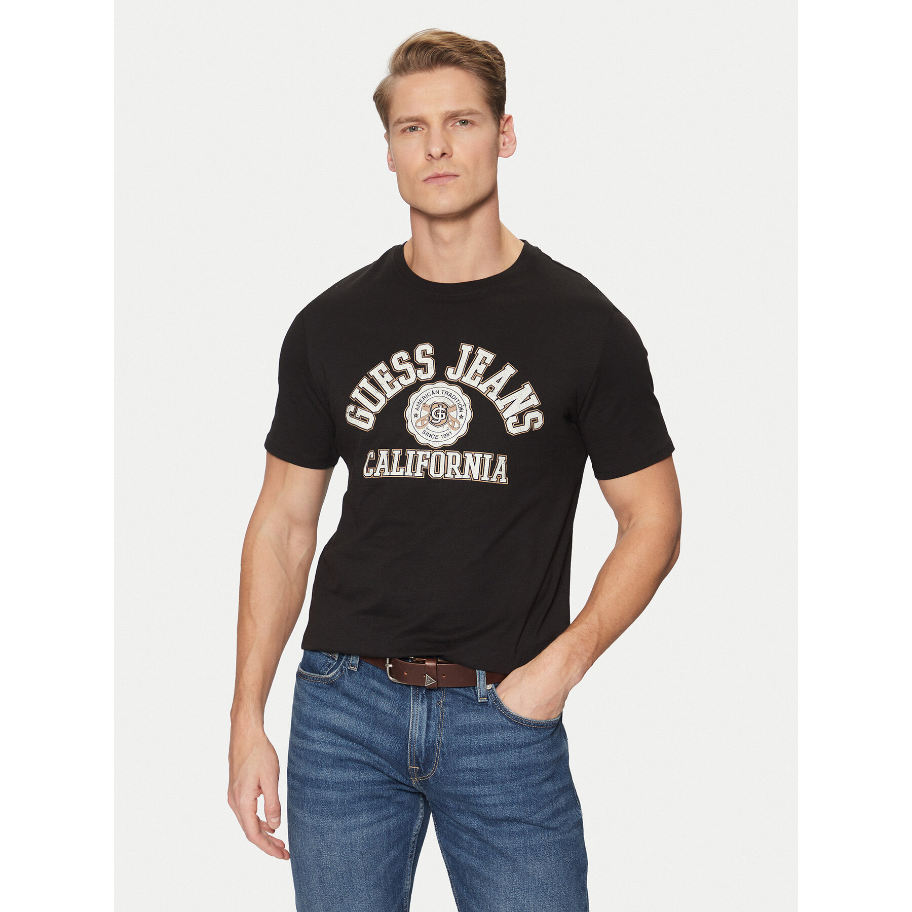 Guess Jeans Póló M5RI80 K8HM0 Fekete Slim Fit