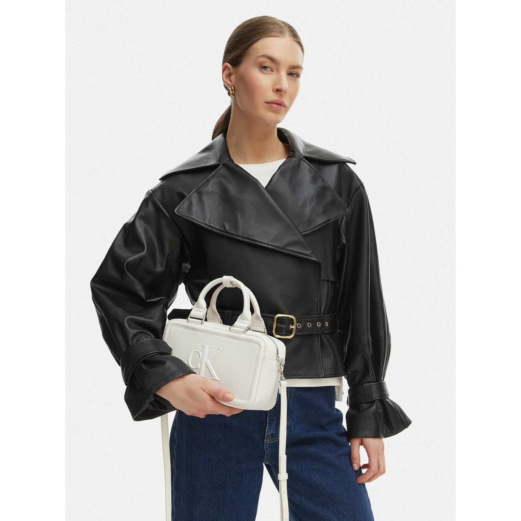 Geantă Calvin Klein Bold Ck Bauletto Crossbody LV04F3411G Alb