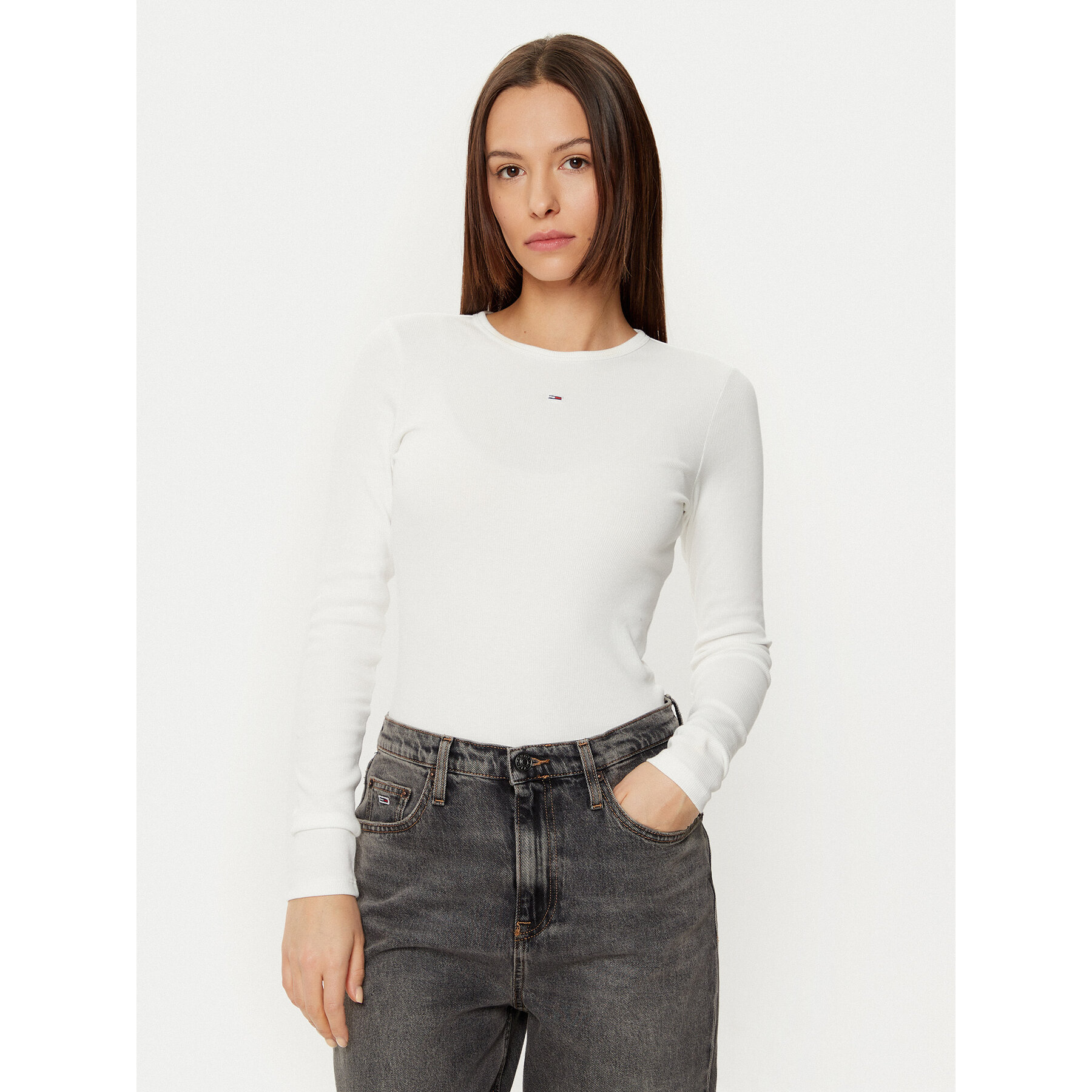 Tommy Jeans Bluse Essential DW0DW17387 Écru Slim Fit
