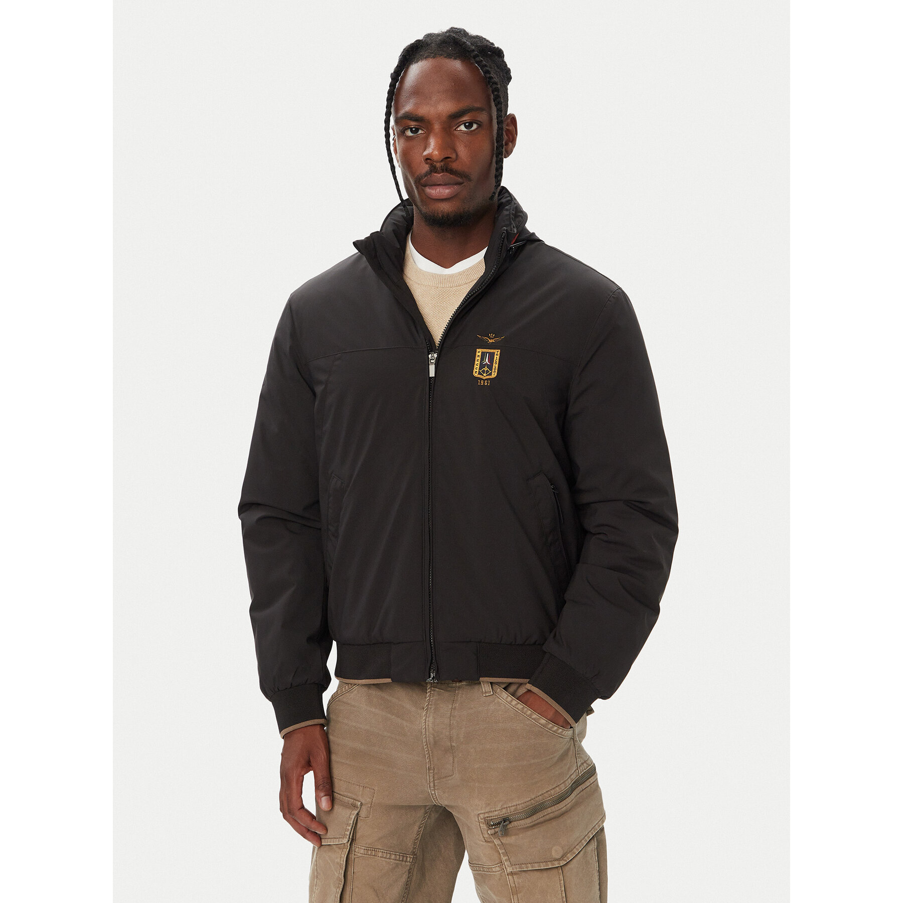 Aeronautica Militare Übergangsjacke 262AB3084UCT04374 Schwarz Regular Fit