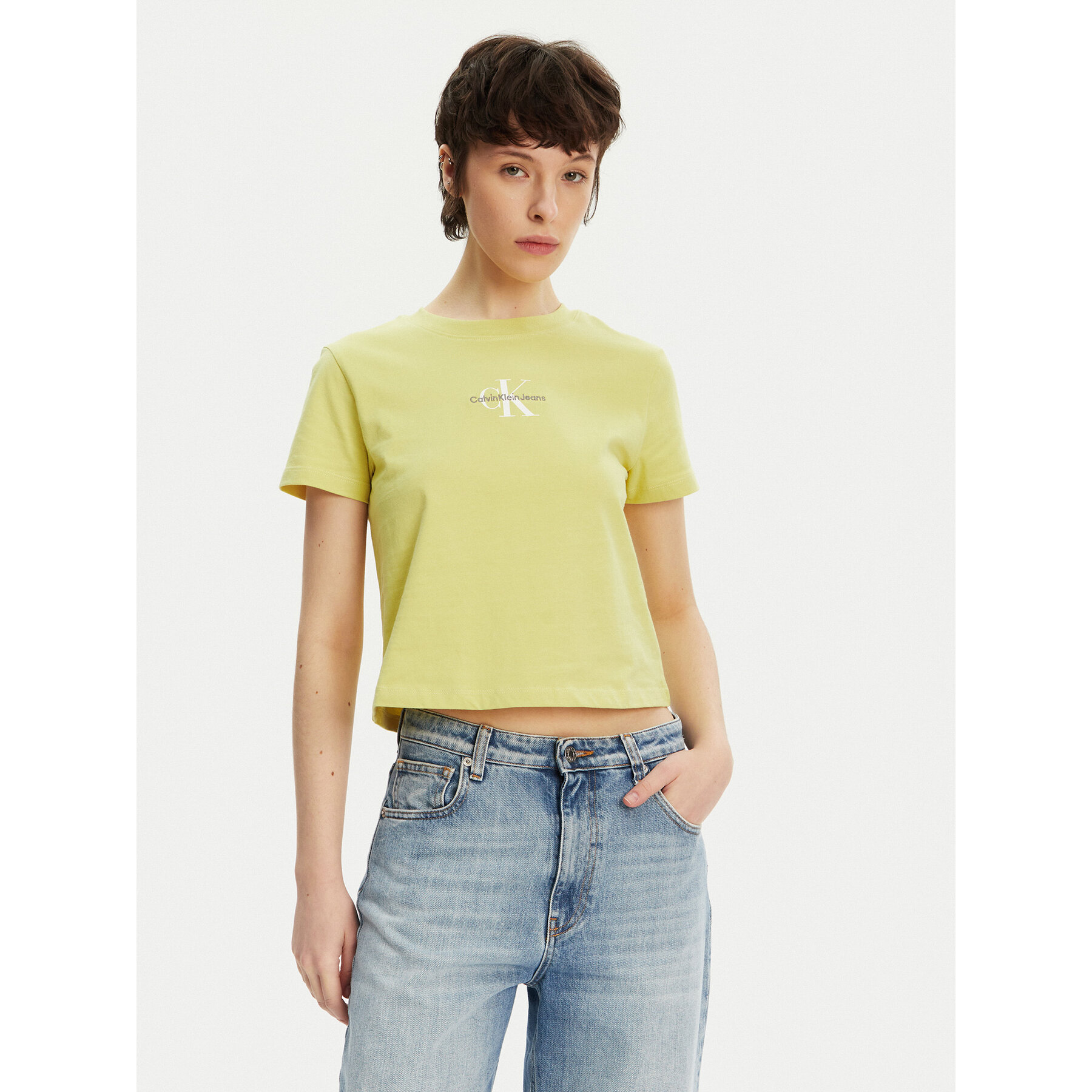Calvin Klein Jeans Póló Monologo J20J223113 Sárga Slim Fit