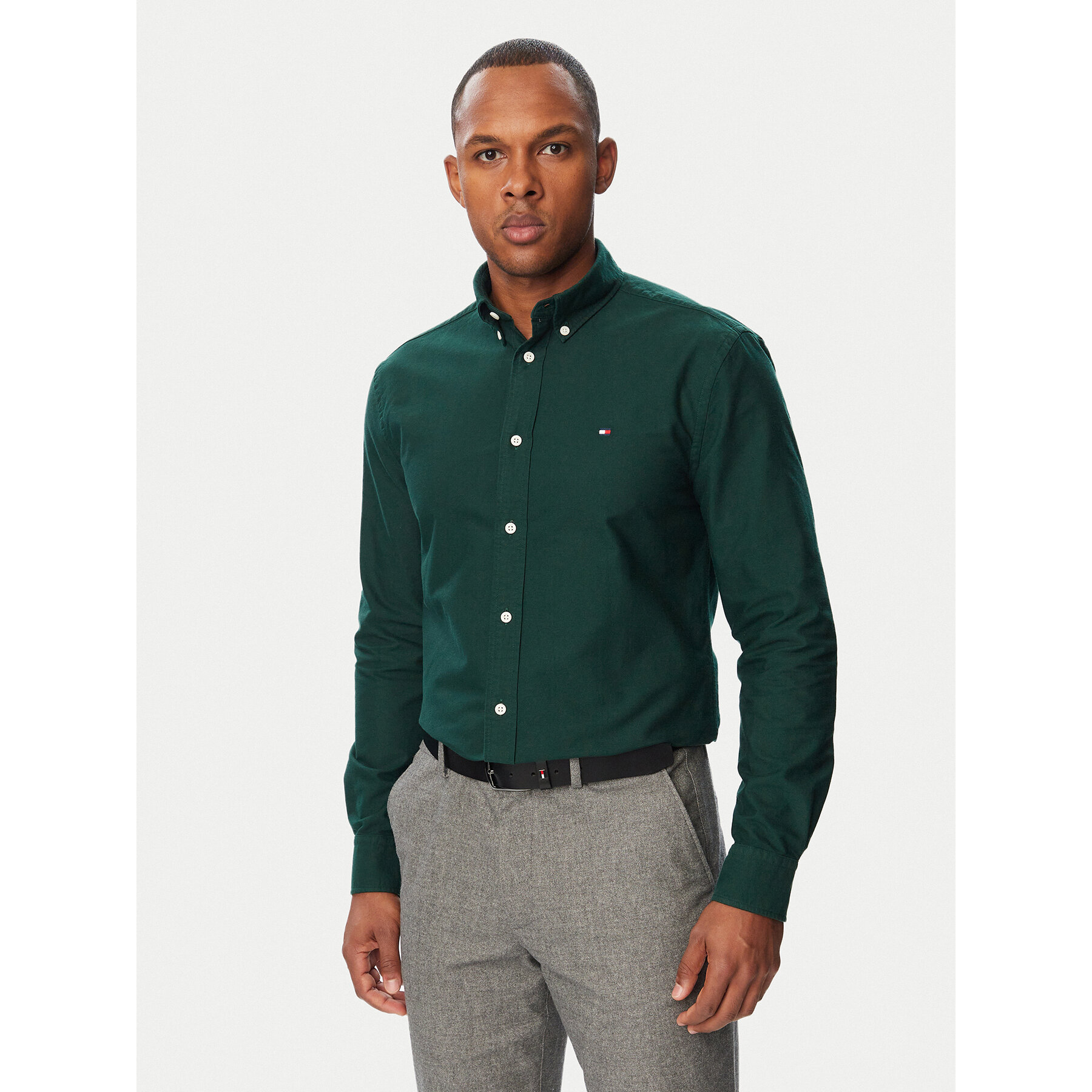 Tommy Hilfiger Hemd Solid Heritage MW0MW35774 Dunkelgrün Regular Fit