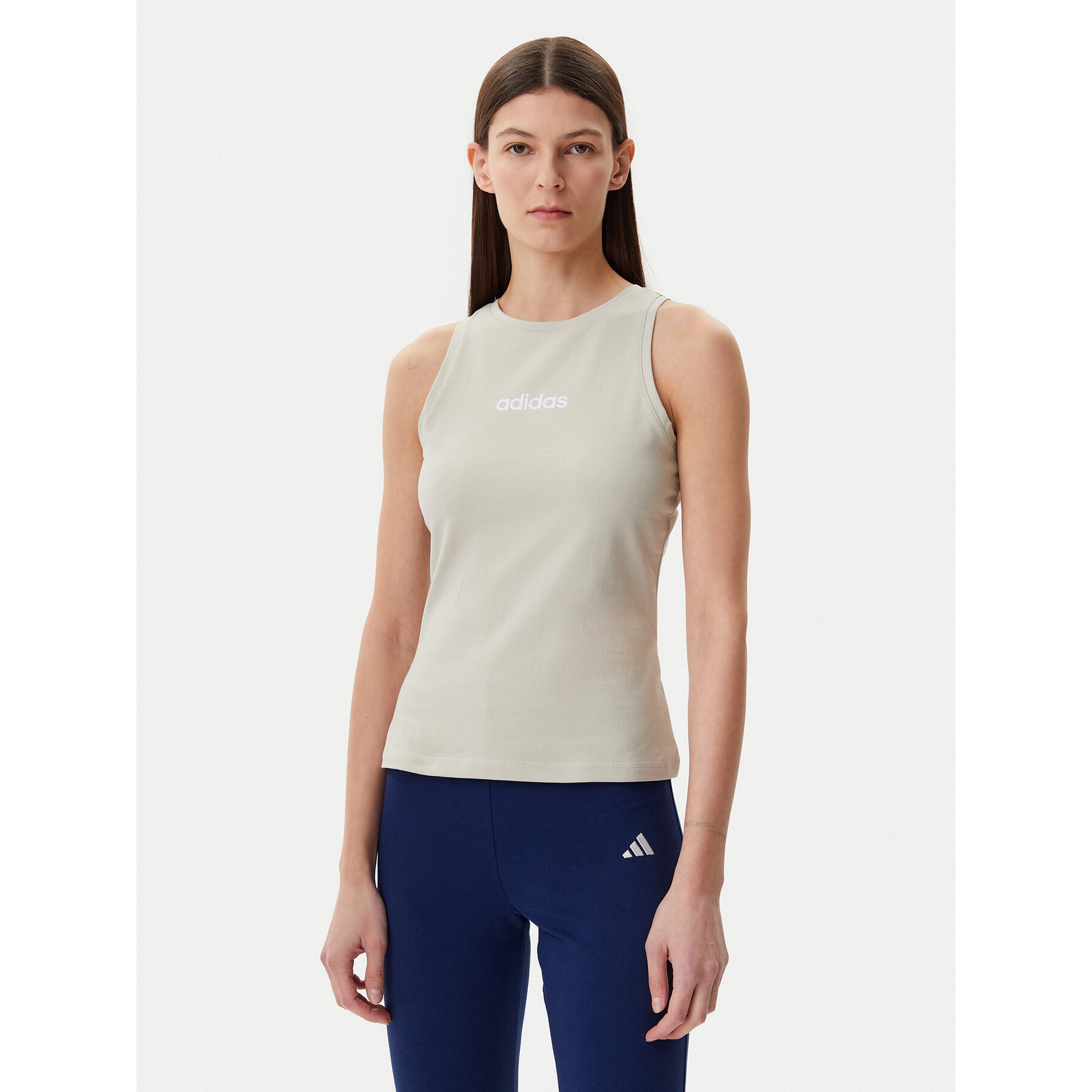 adidas Felső Essentials Linear JC5790 Bézs Slim Fit