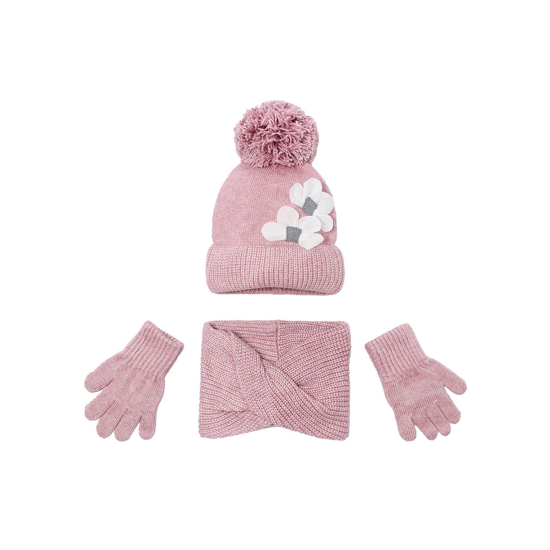 Комплект шапка, шал тип комин и ръкавици Mayoral 10071 Розов