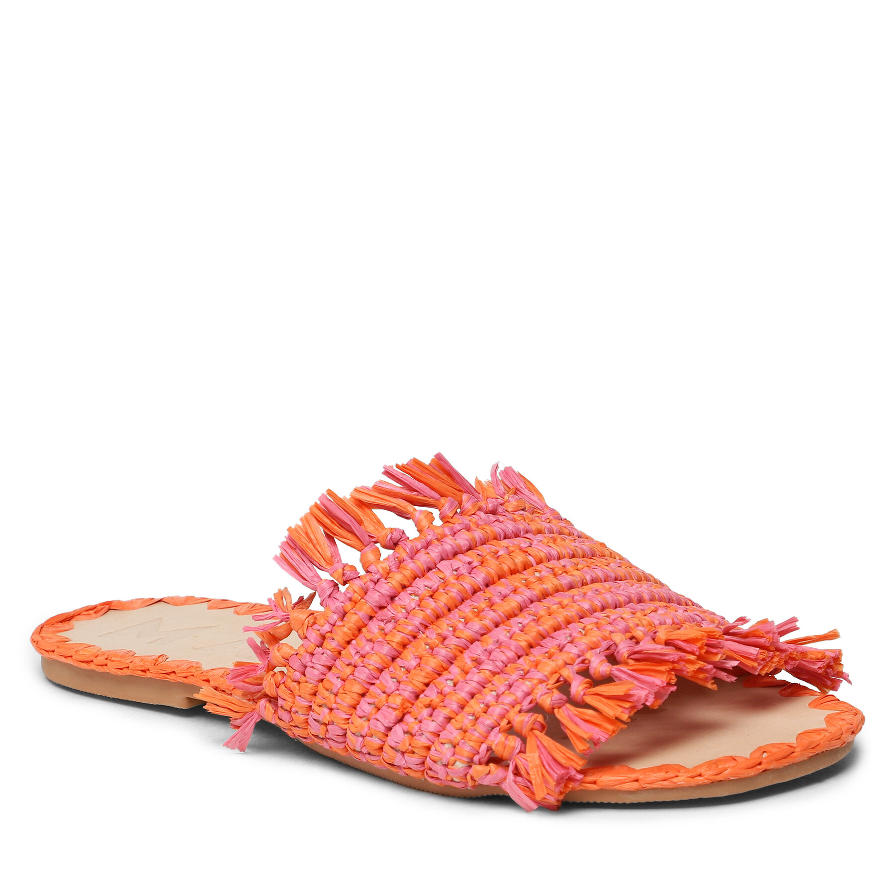 Șlapi Manebi Fringed Knots Raffia Leather Sandals V 3.2 Y0 Orange Pink Melange epantofi.ro imagine noua