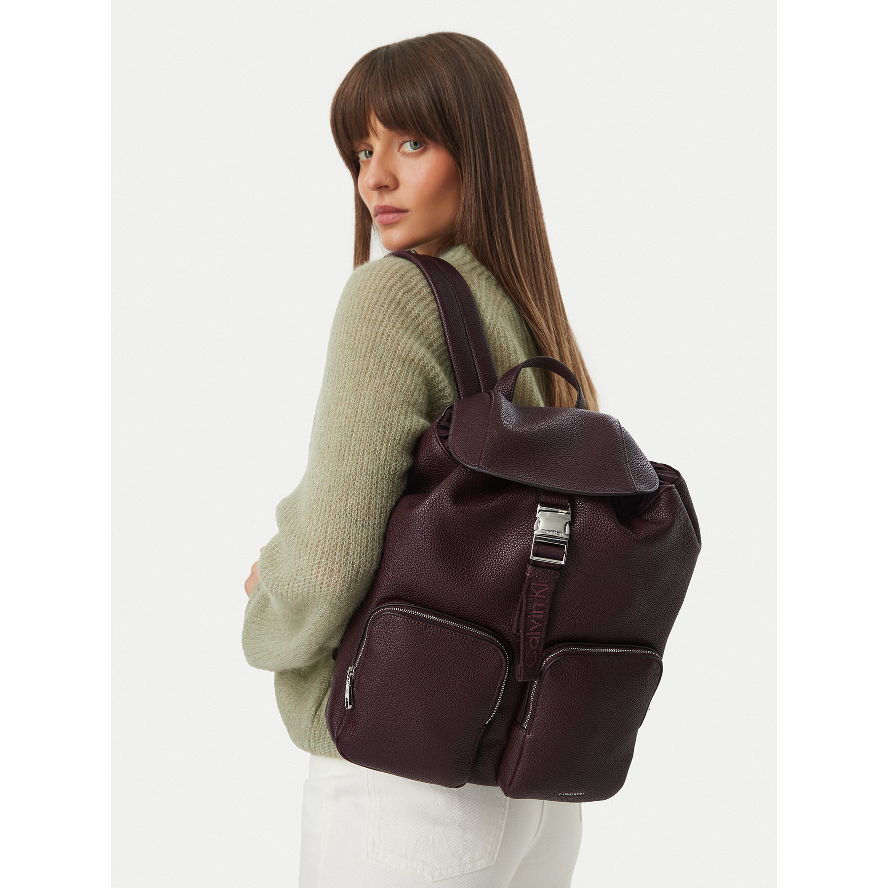 Ruksak Calvin Klein Weebbing Strap Flap Backpack LV04F3645G Bordová
