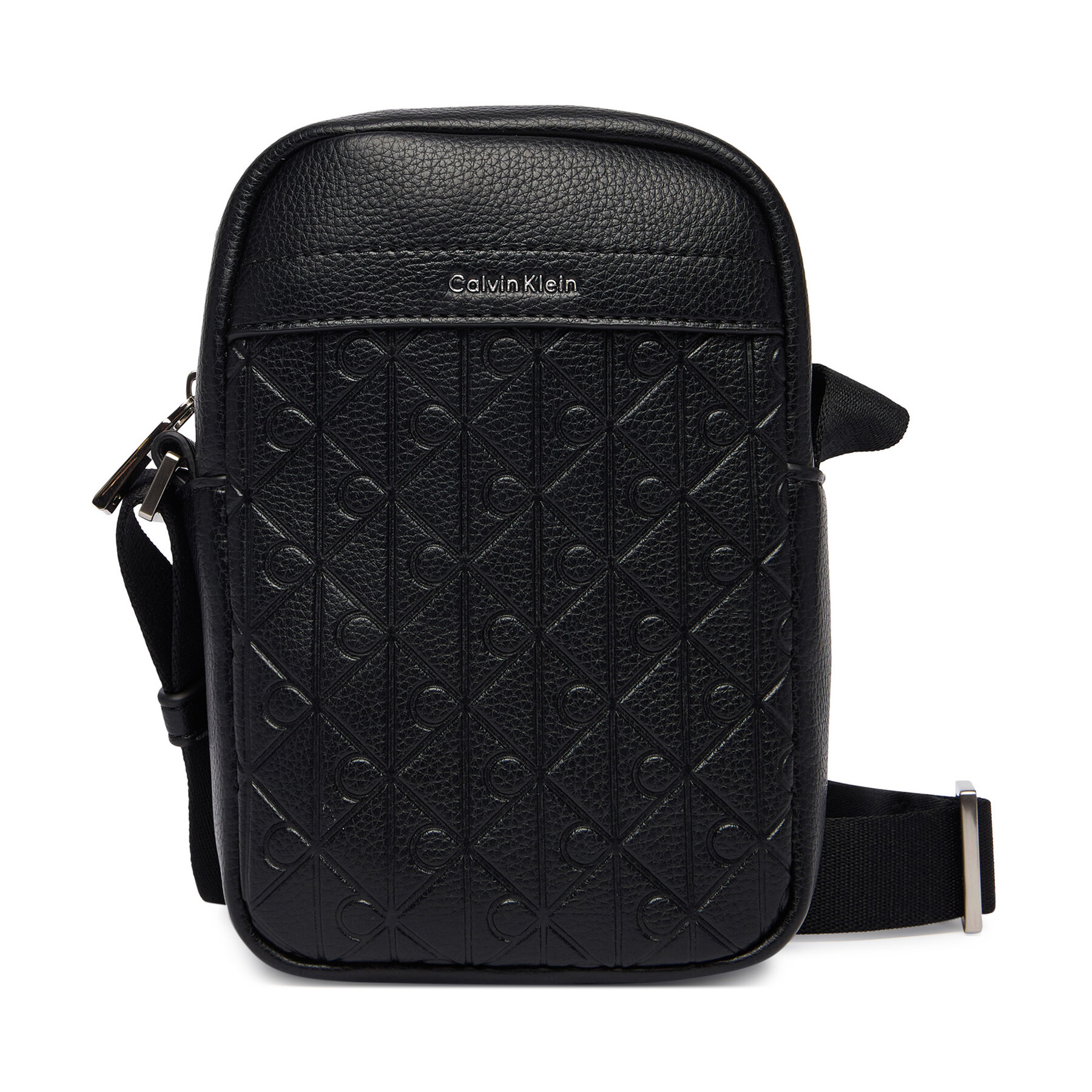 Geantă crossover Calvin Klein Emblem Aop Emboss Slim Reporter LV04D3228G Negru