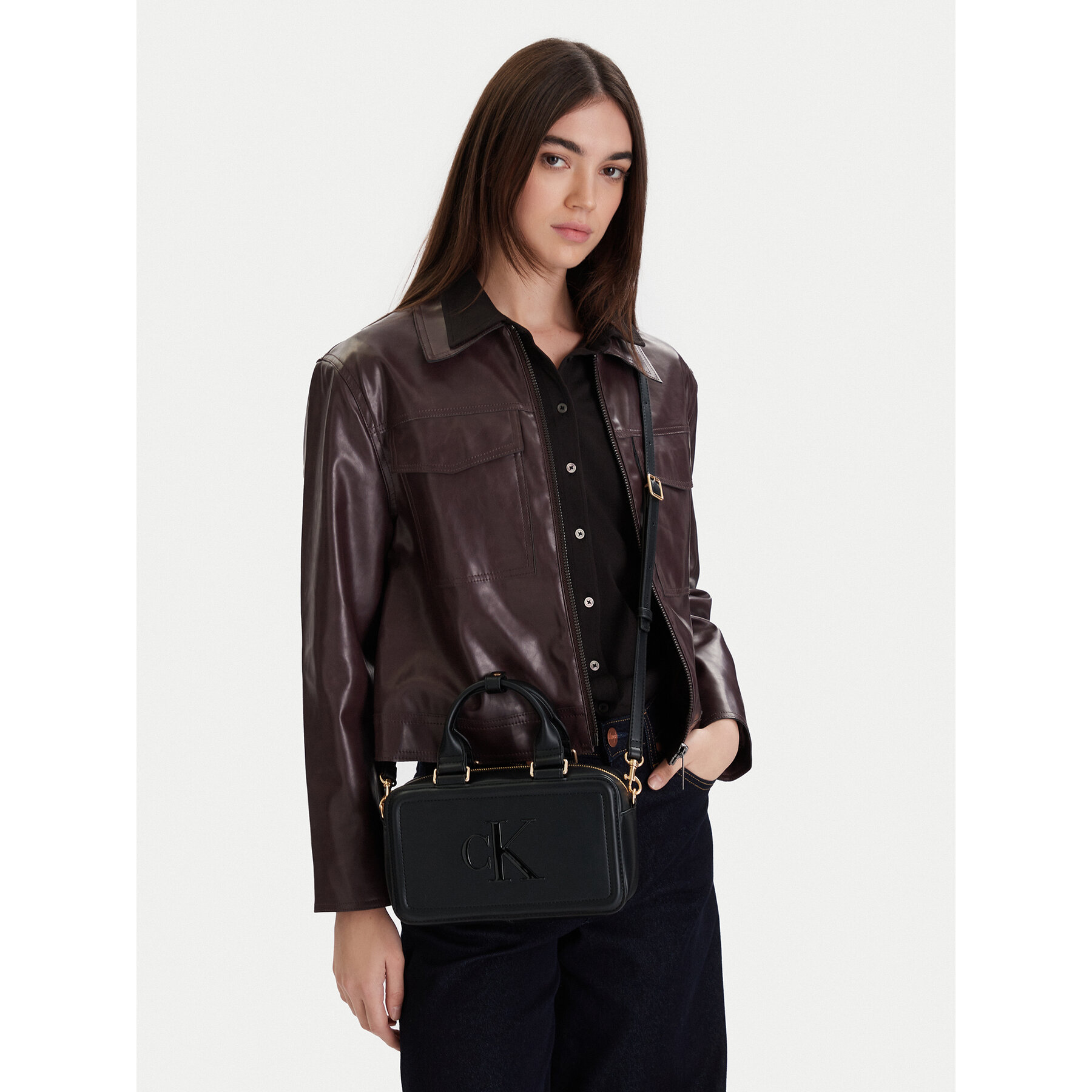 Damska Calvin Klein Torebka Czarny Bold Ck Bauletto Crossbody LV04F3411G