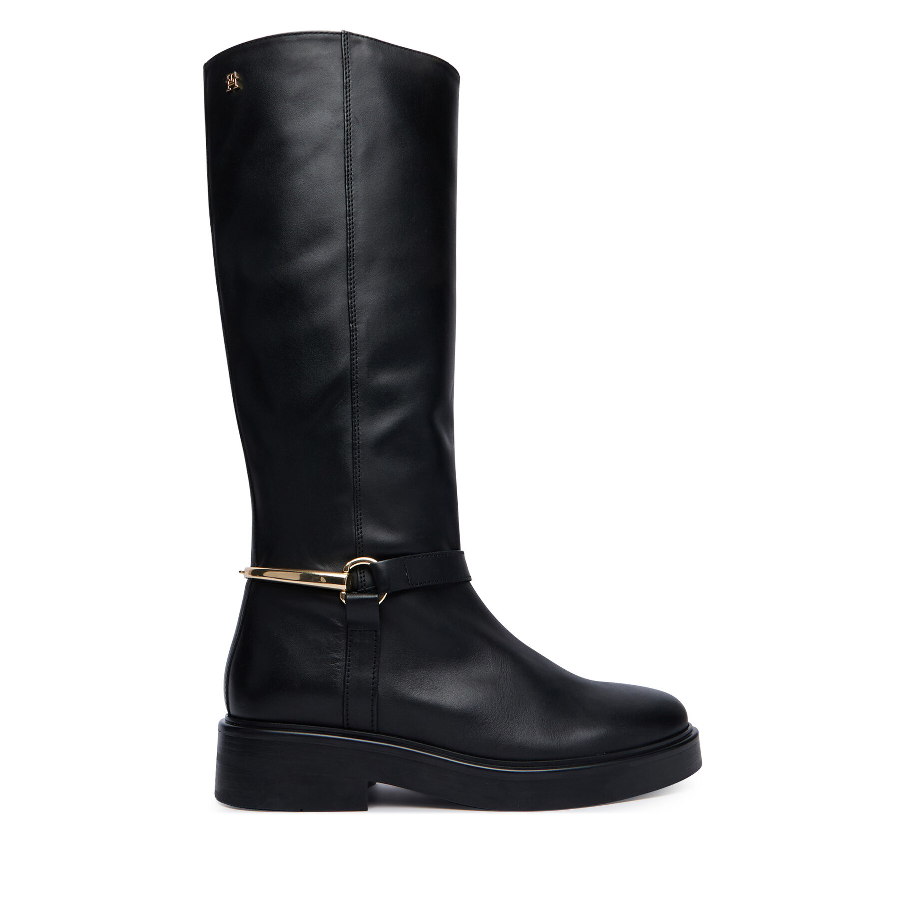 Cizme lungi riding Tommy Hilfiger Th Stud Leather Knee Riding Boot FW0FW09608 Negru